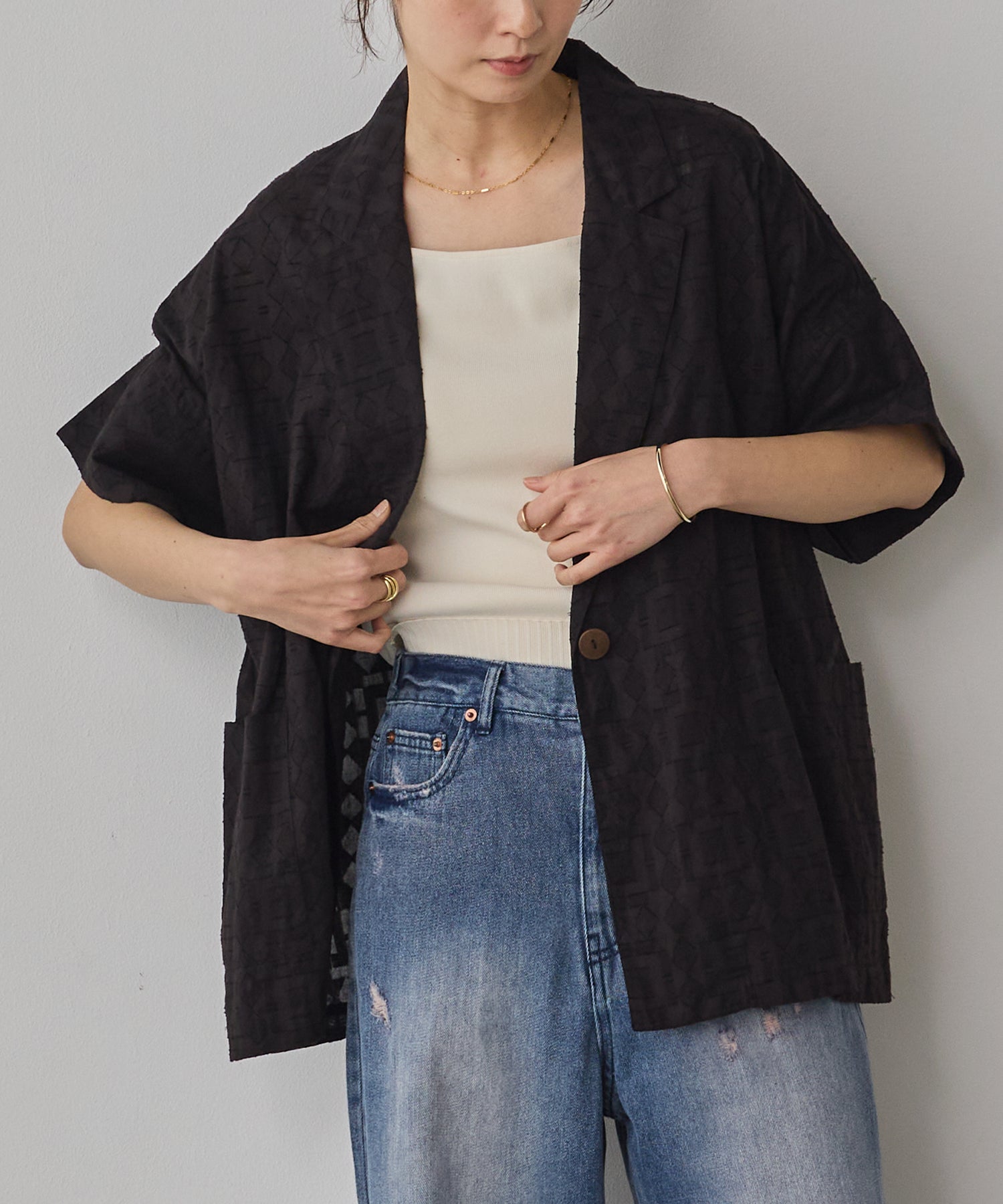 CUT-JACQUARD TAILORED JACKET