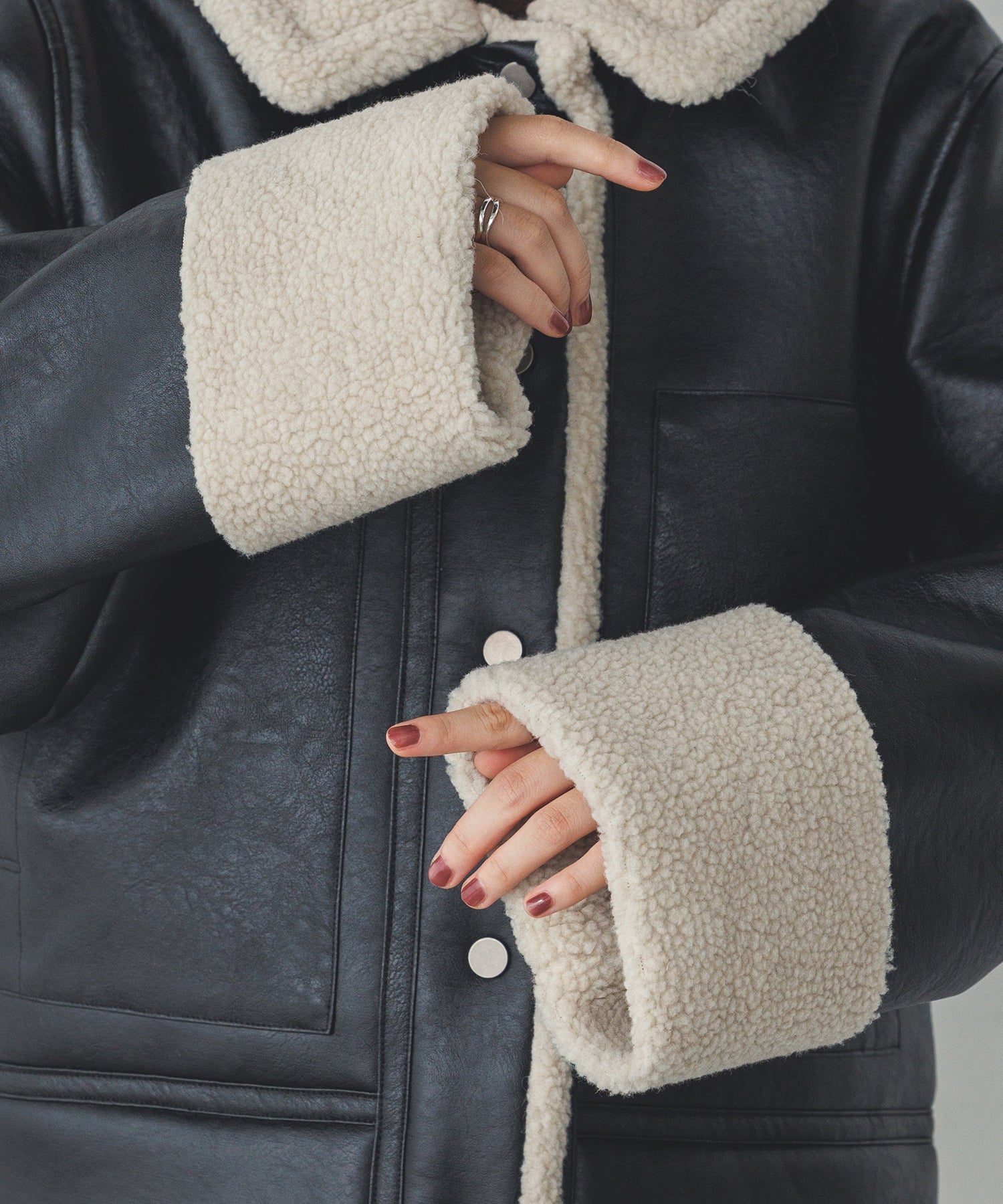 フェイクレザー×ボア ブルゾン