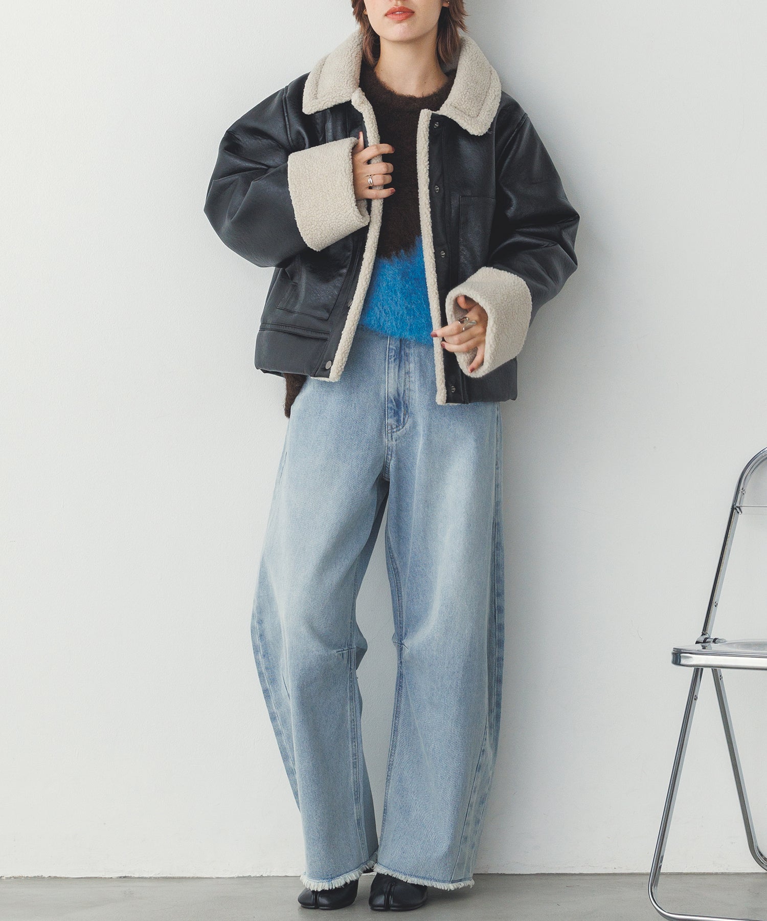 フェイクレザー×ボア ブルゾン