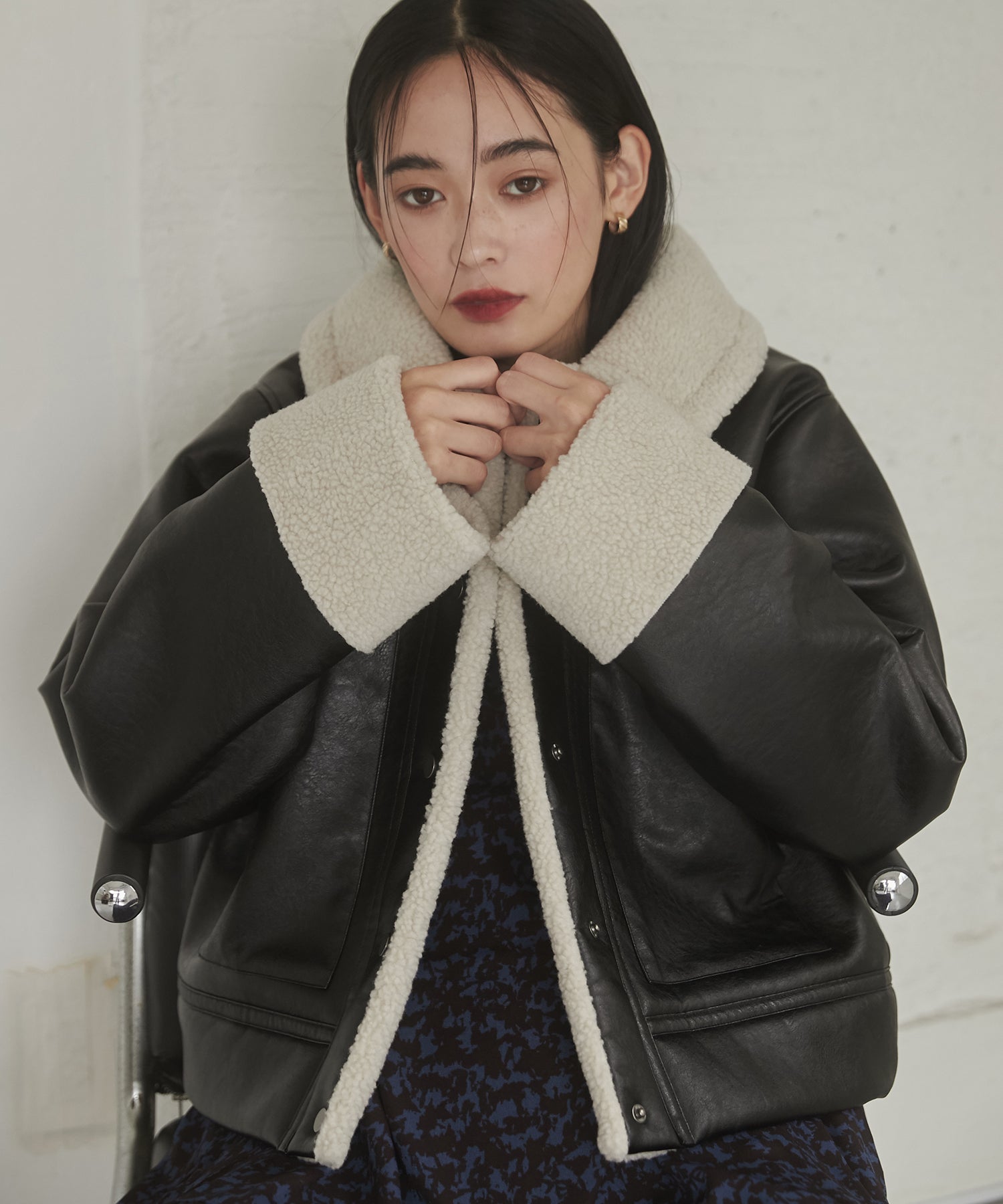 フェイクレザー×ボア ブルゾン