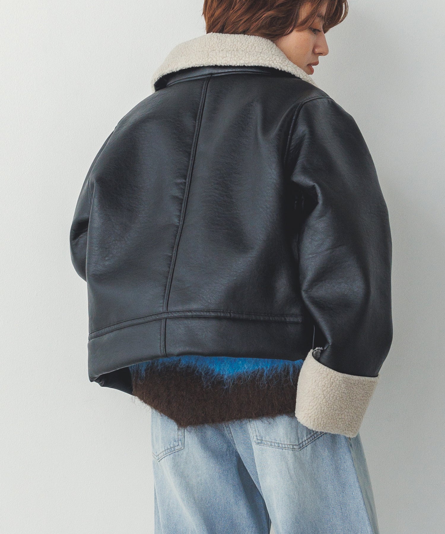 フェイクレザー×ボア ブルゾン