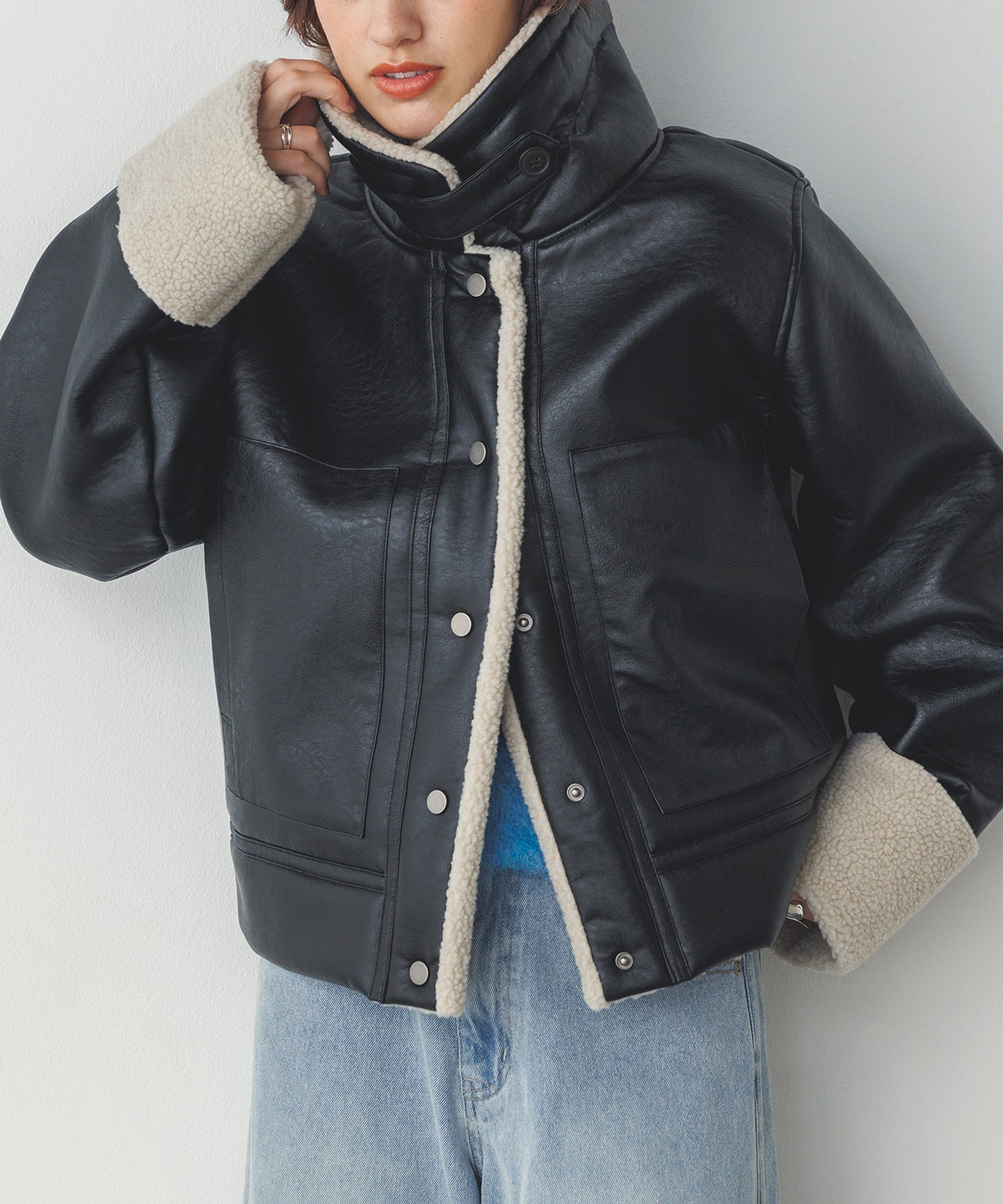 フェイクレザー×ボア ブルゾン