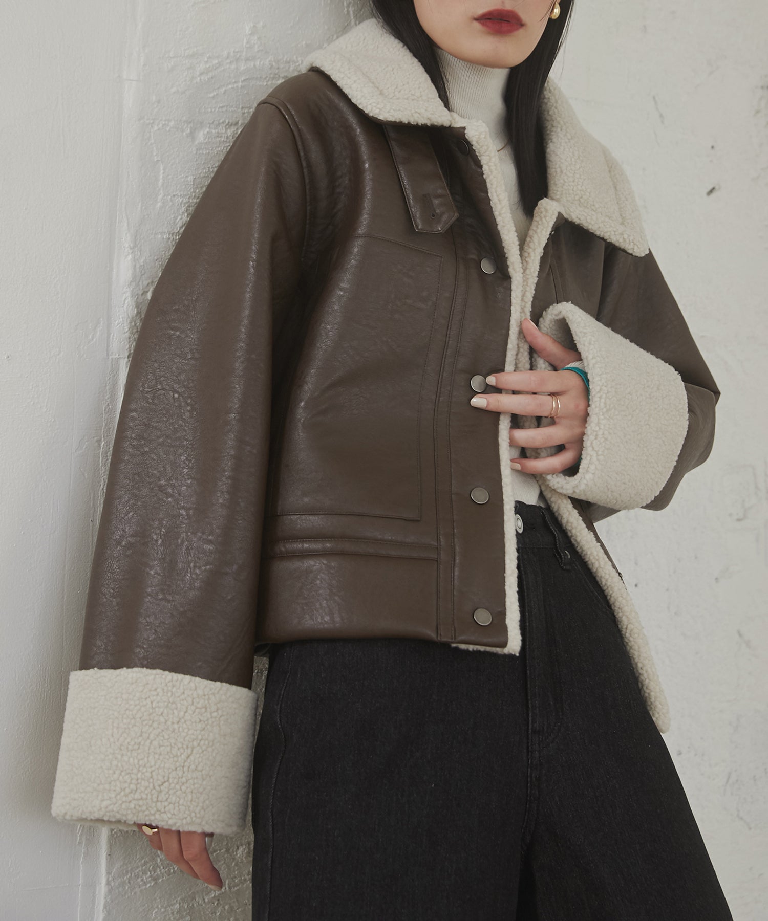 フェイクレザー×ボア ブルゾン