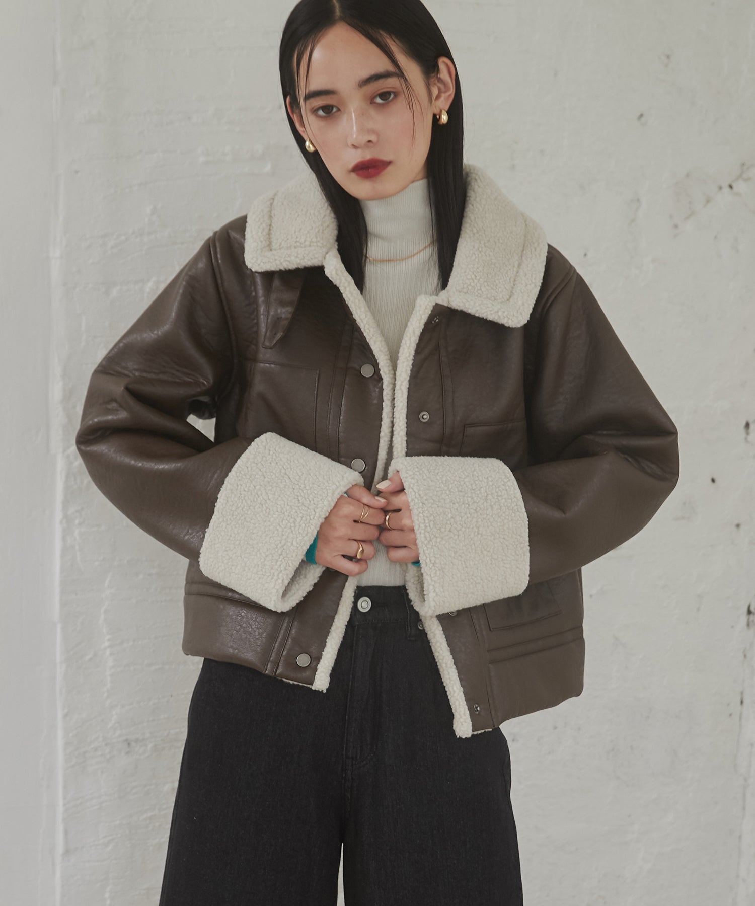 フェイクレザー×ボア ブルゾン
