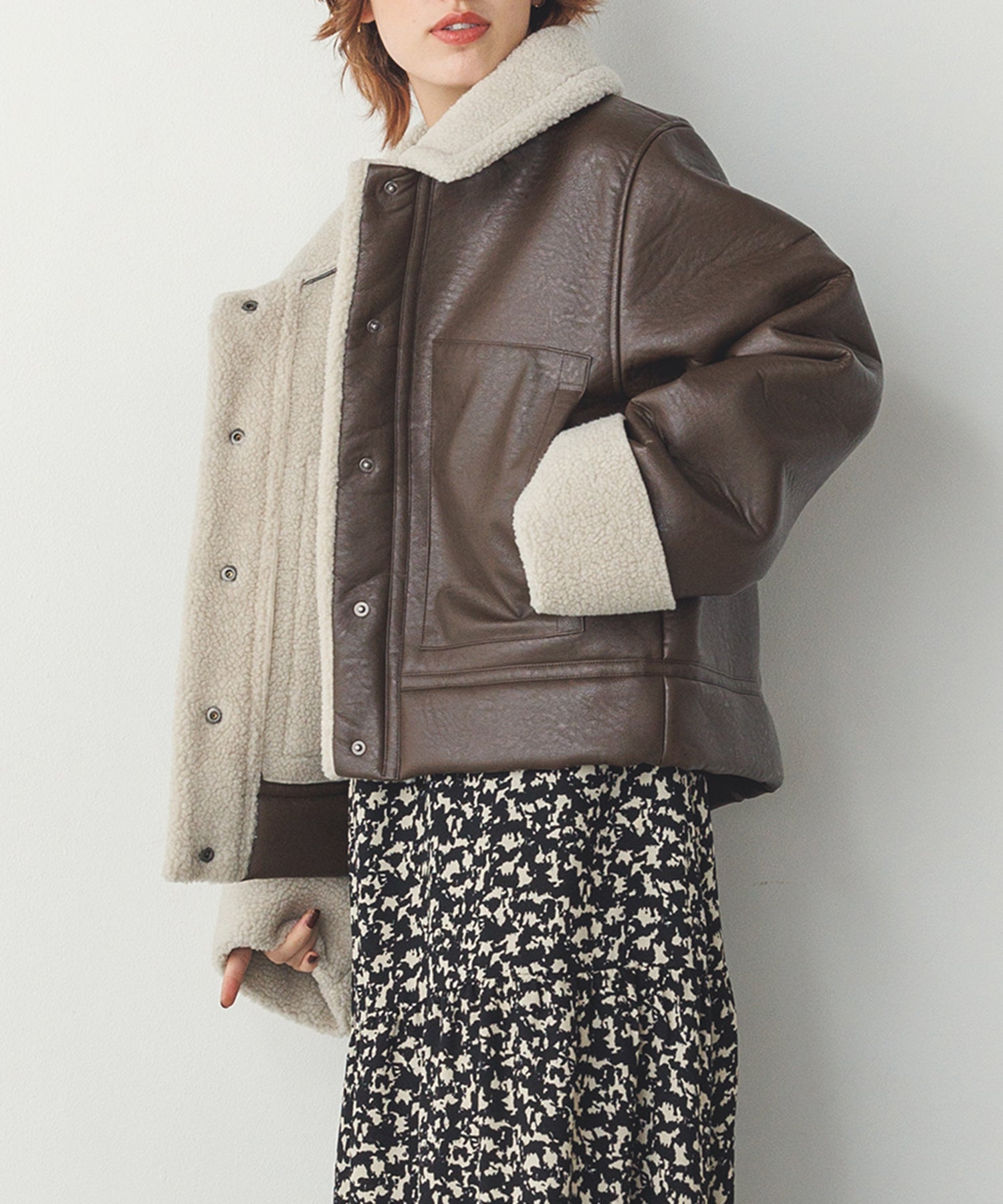 フェイクレザー×ボア ブルゾン