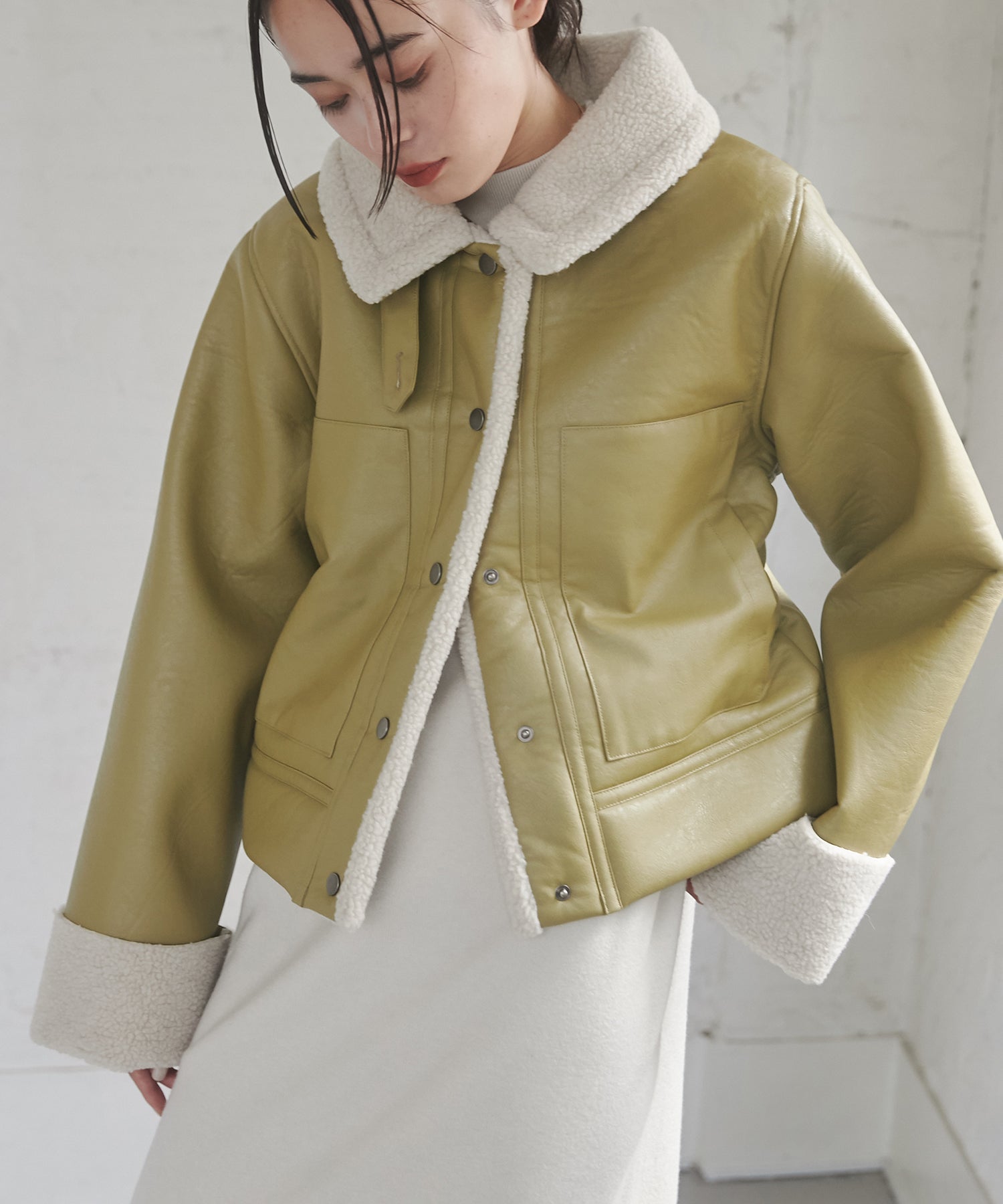 フェイクレザー×ボア ブルゾン