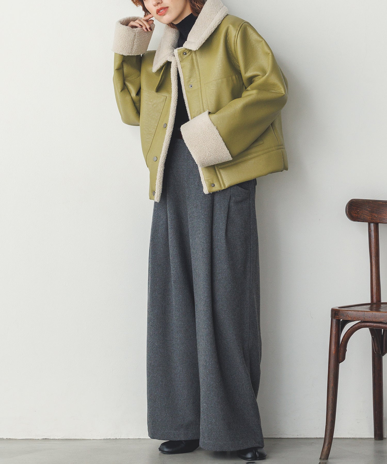 フェイクレザー×ボア ブルゾン