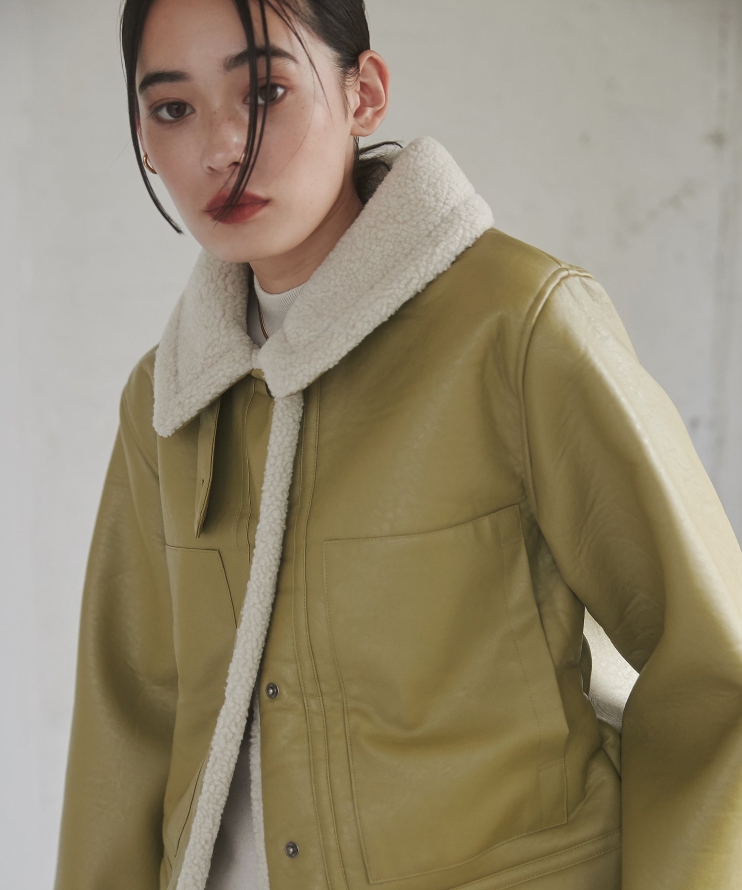 フェイクレザー×ボア ブルゾン