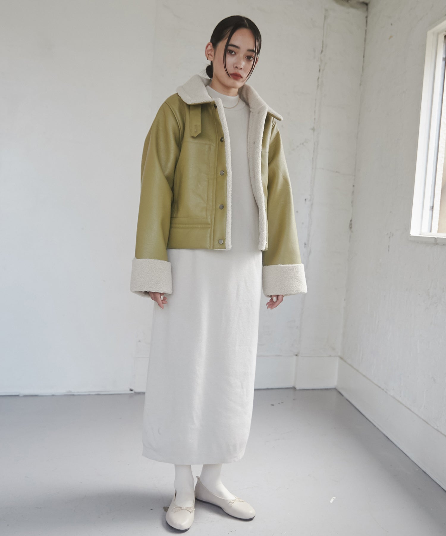 フェイクレザー×ボア ブルゾン