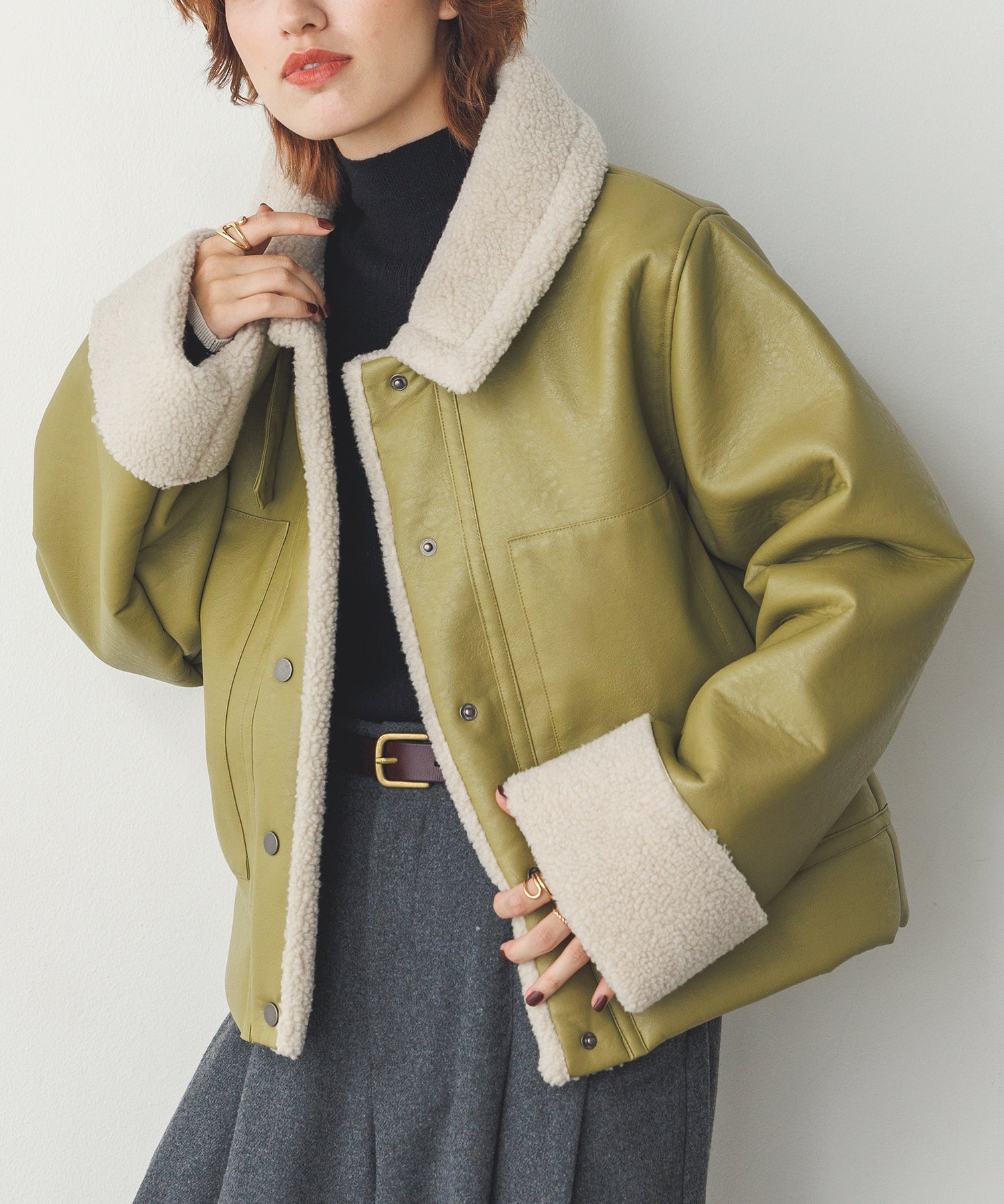 フェイクレザー×ボア ブルゾン