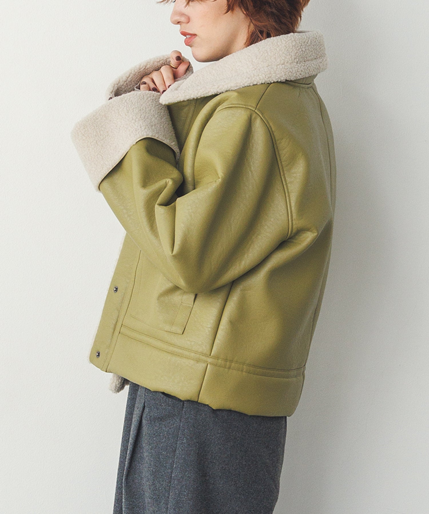 フェイクレザー×ボア ブルゾン