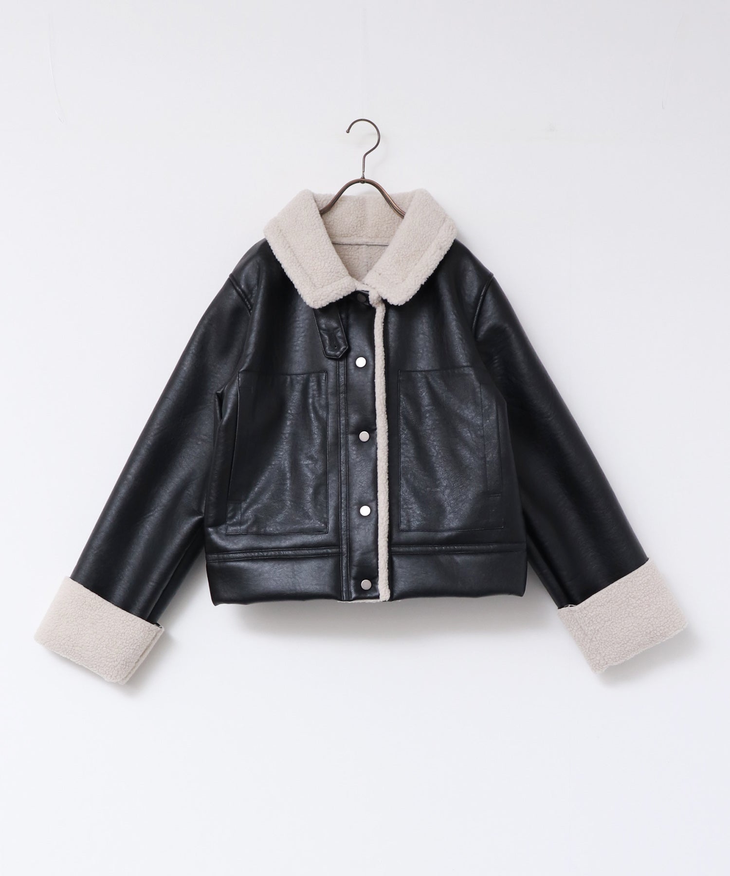 フェイクレザー×ボア ブルゾン