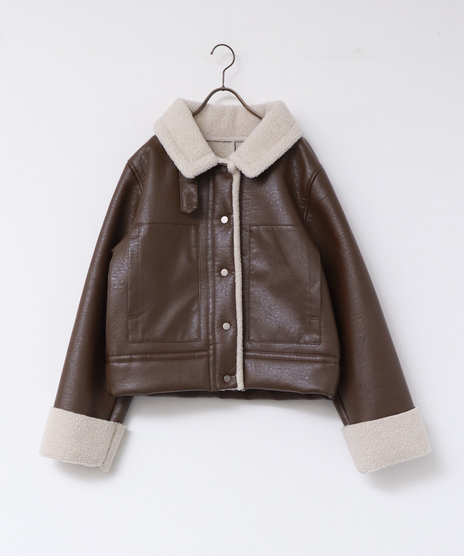 フェイクレザー×ボア ブルゾン