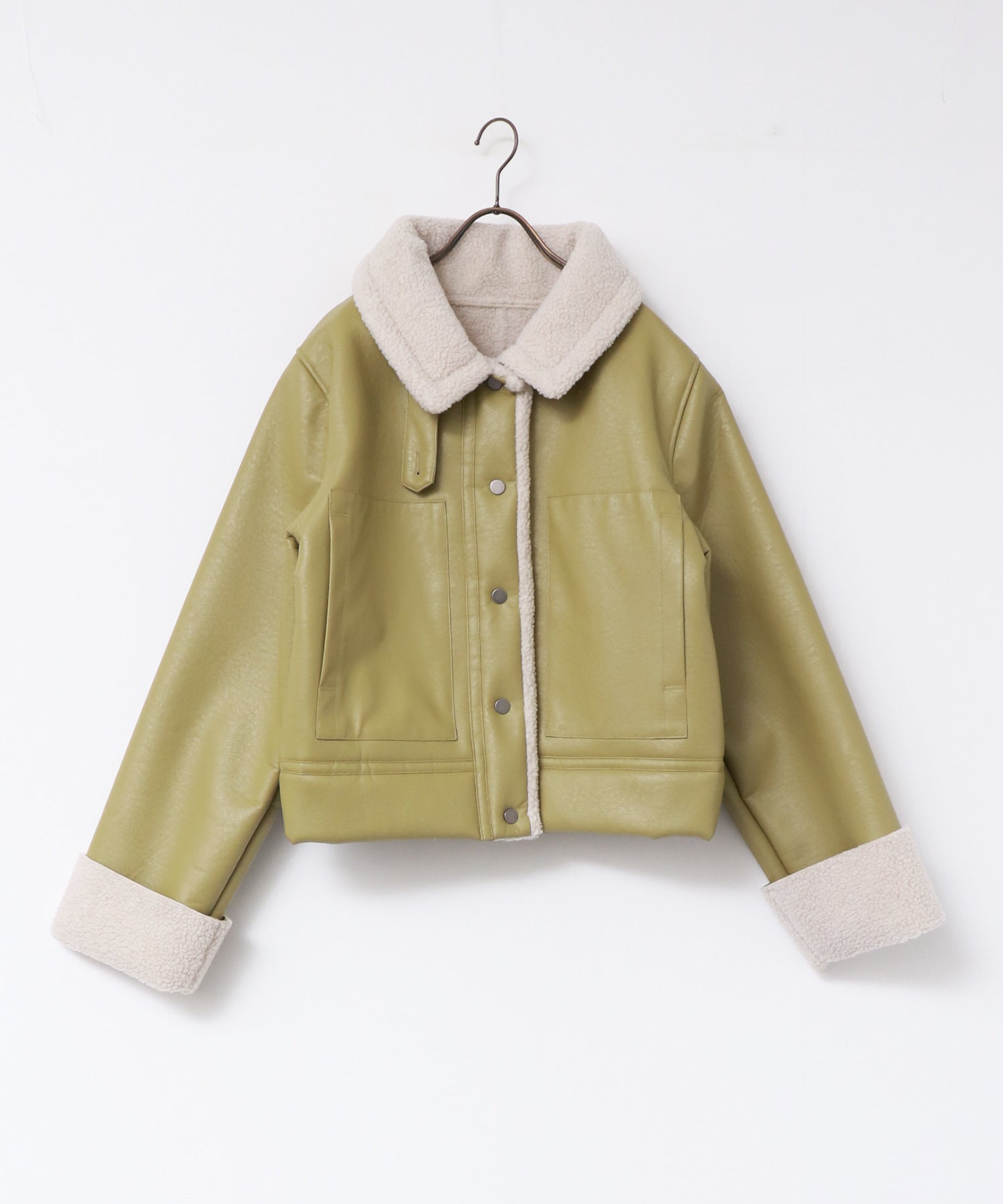 フェイクレザー×ボア ブルゾン