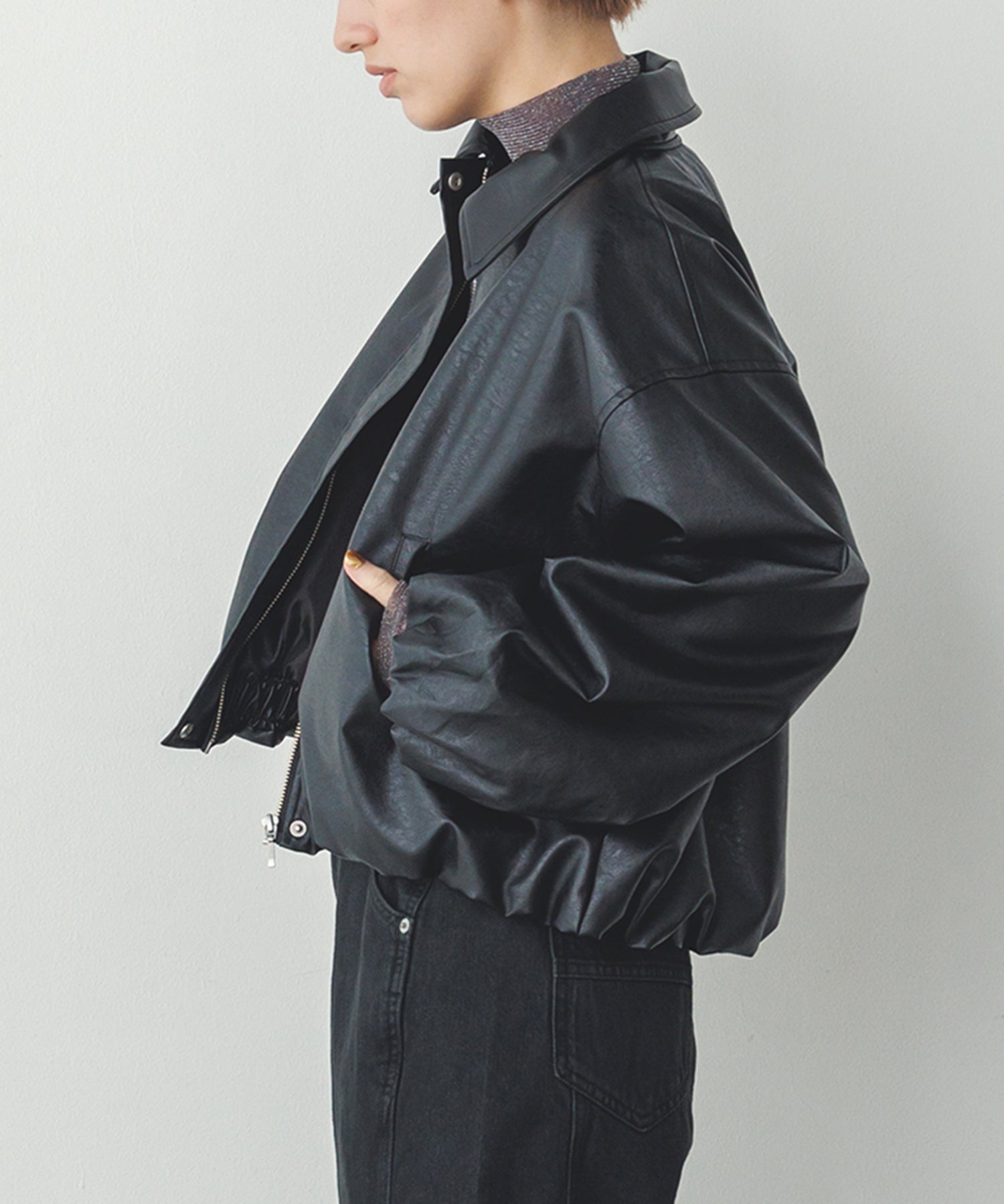 フェイクレザー バルーンブルゾン