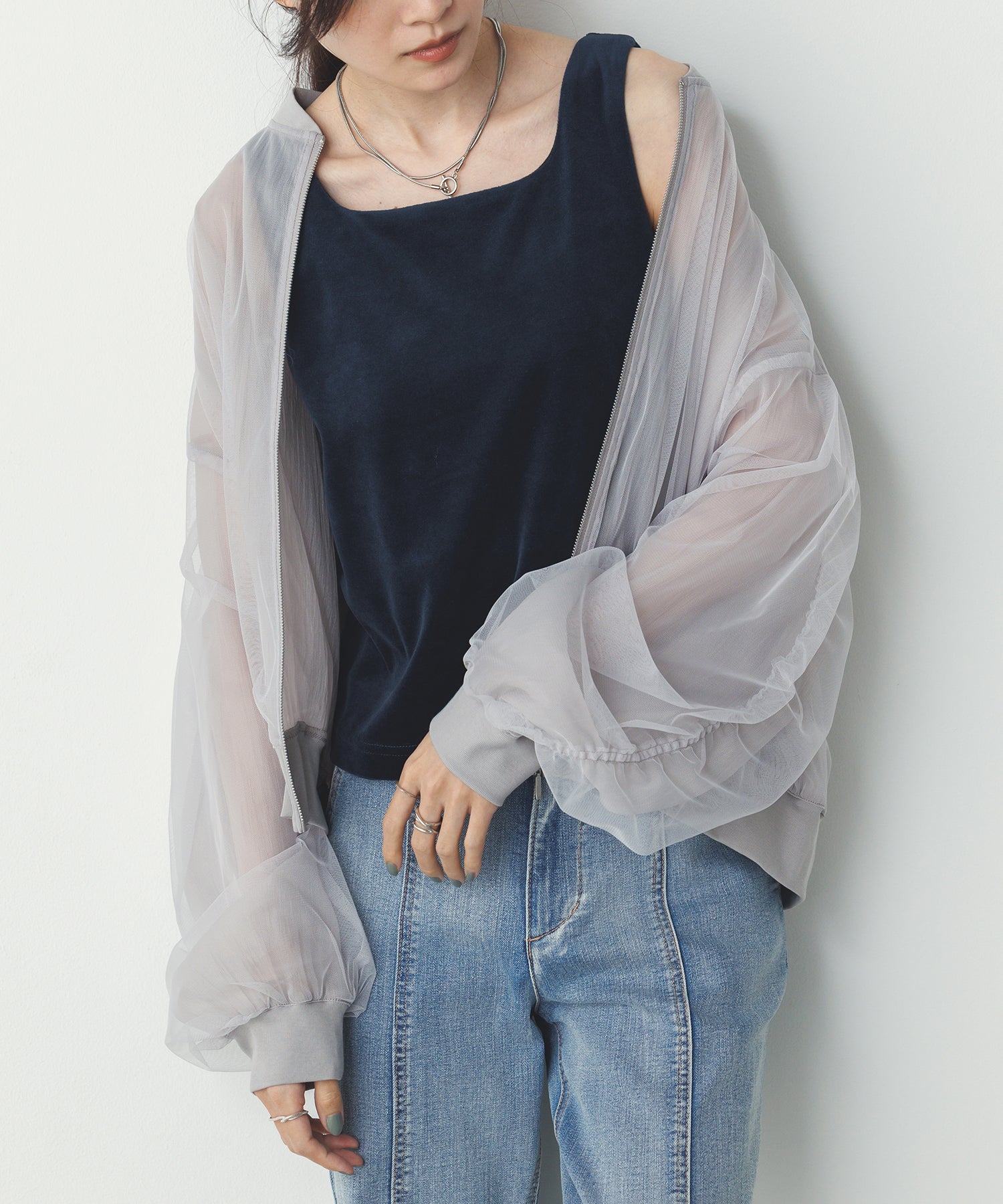 チュールシアー チェックブルゾン