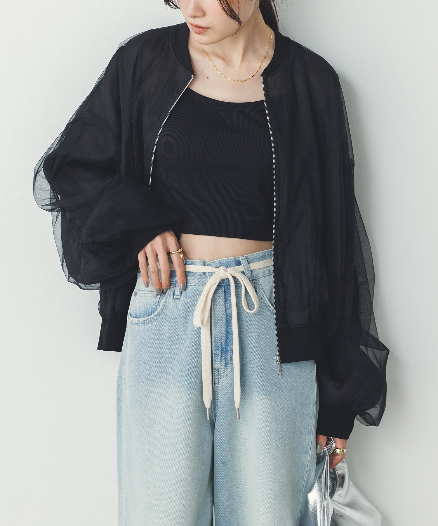 チュールシアー チェックブルゾン