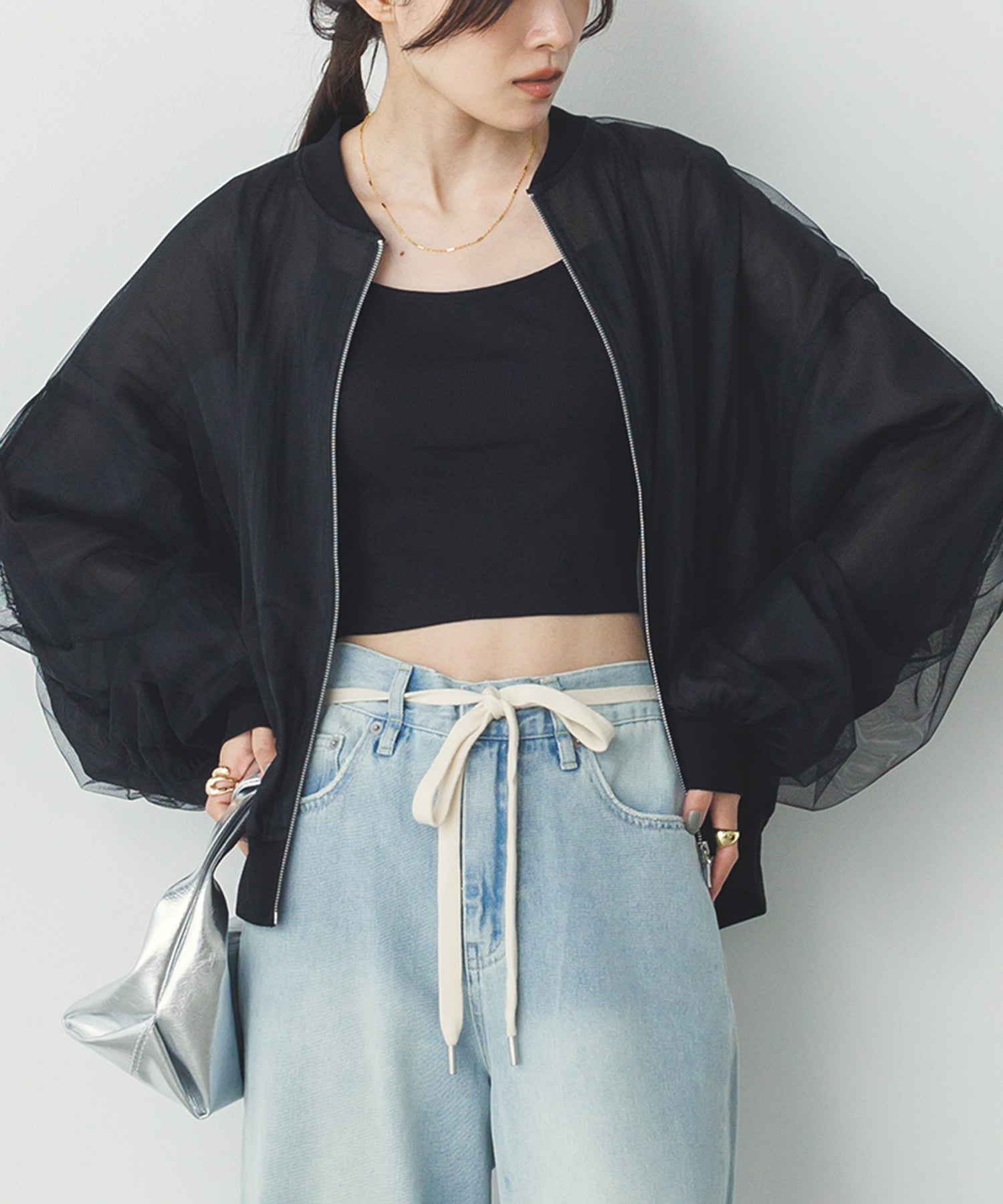 チュールシアー チェックブルゾン