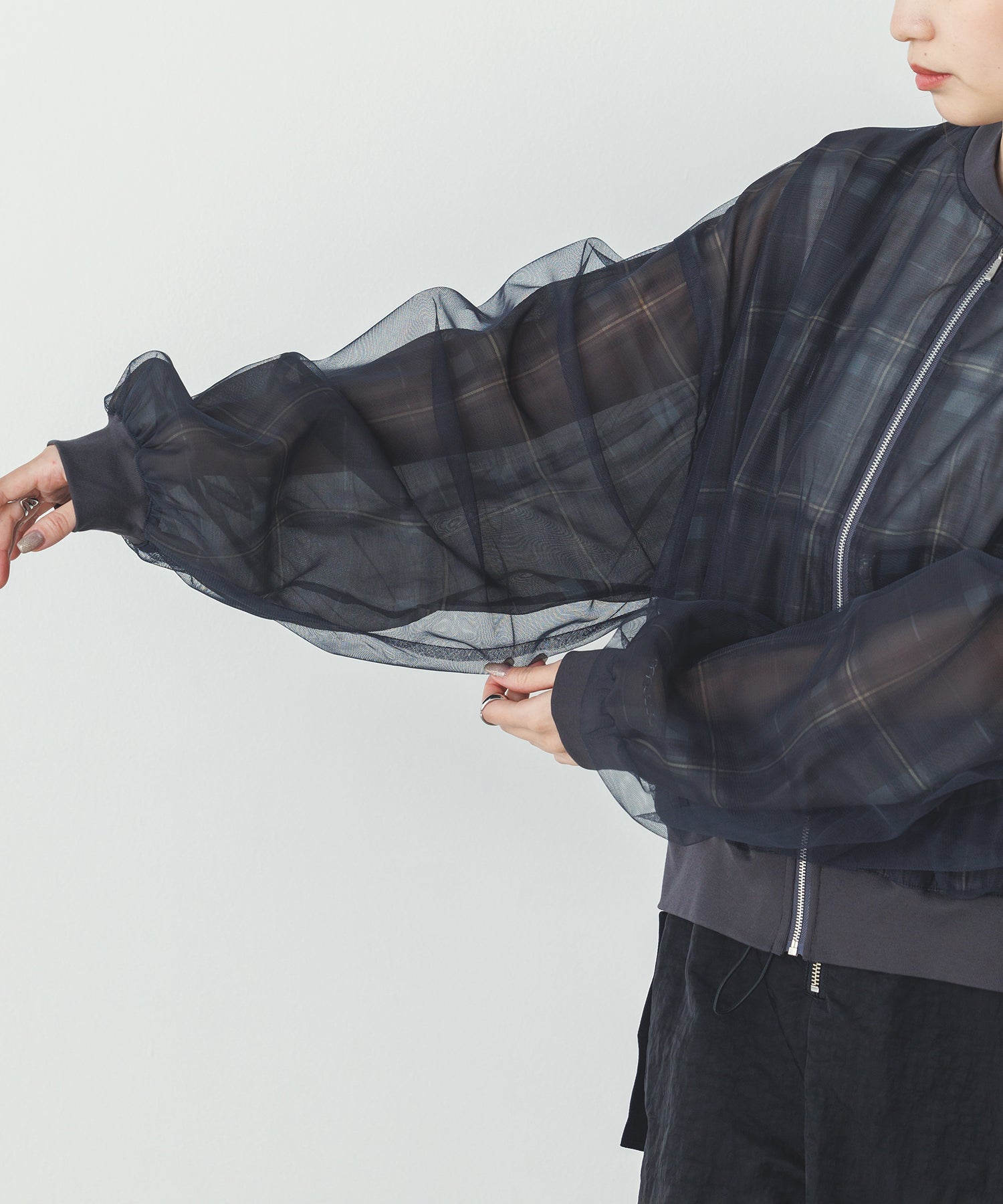 チュールシアー チェックブルゾン