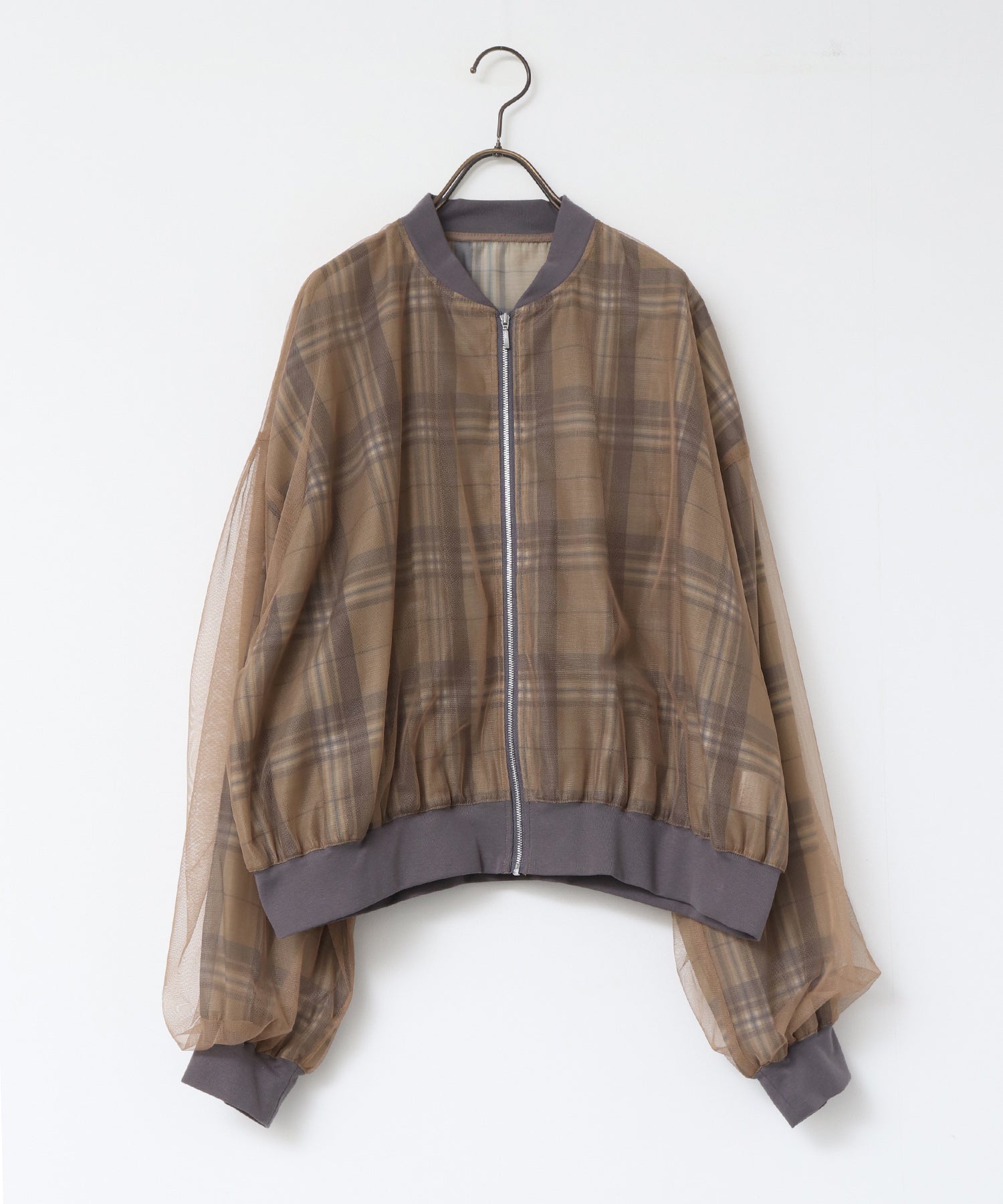 チュールシアー チェックブルゾン