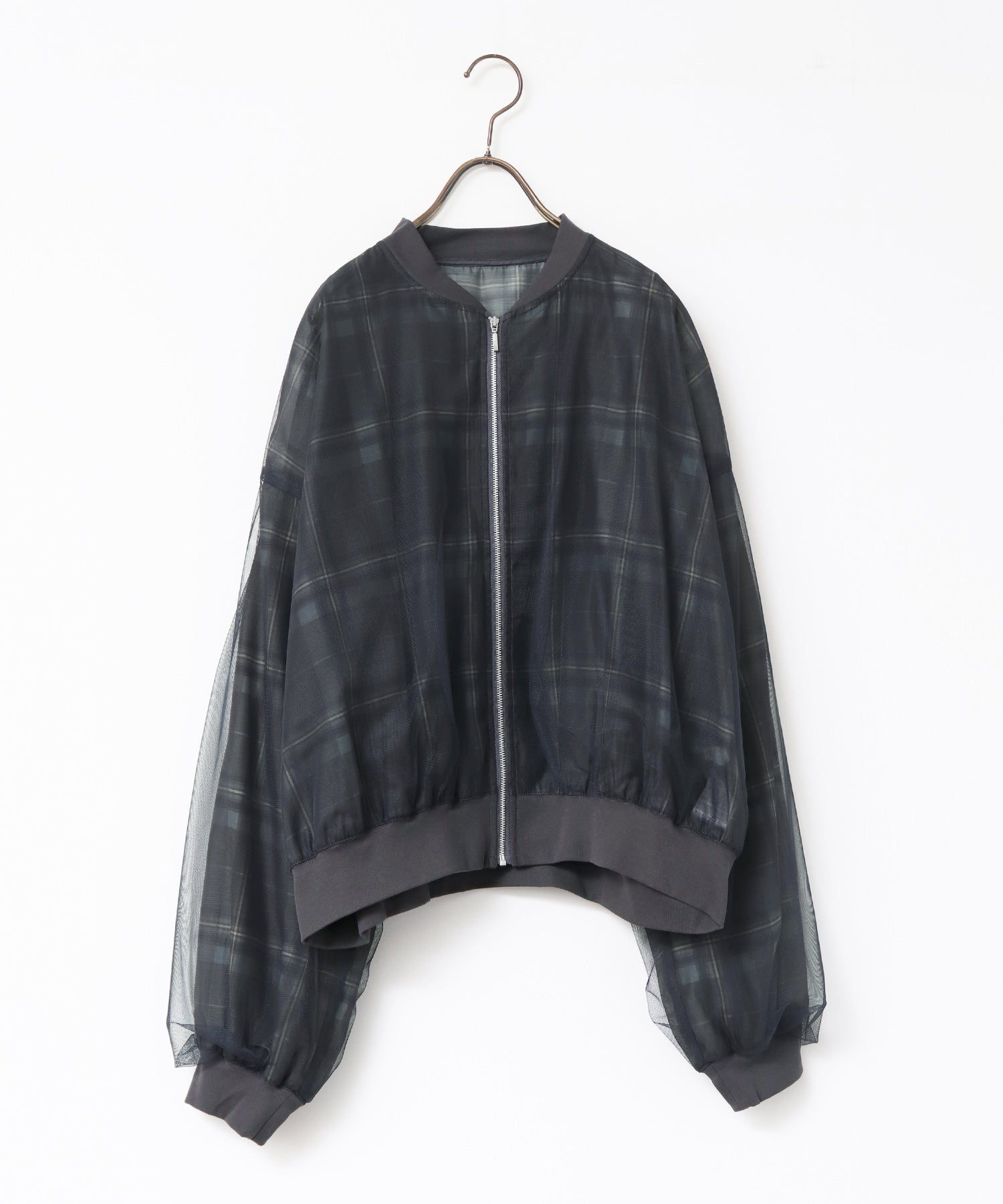 チュールシアー チェックブルゾン