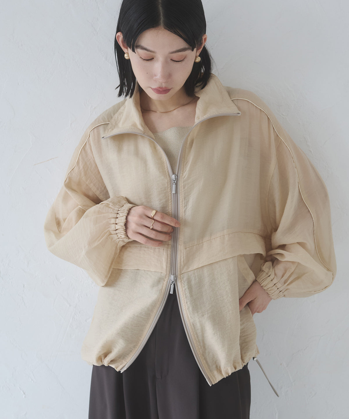 NYLON SHEER DOUBLE ZIP BLOUSON
