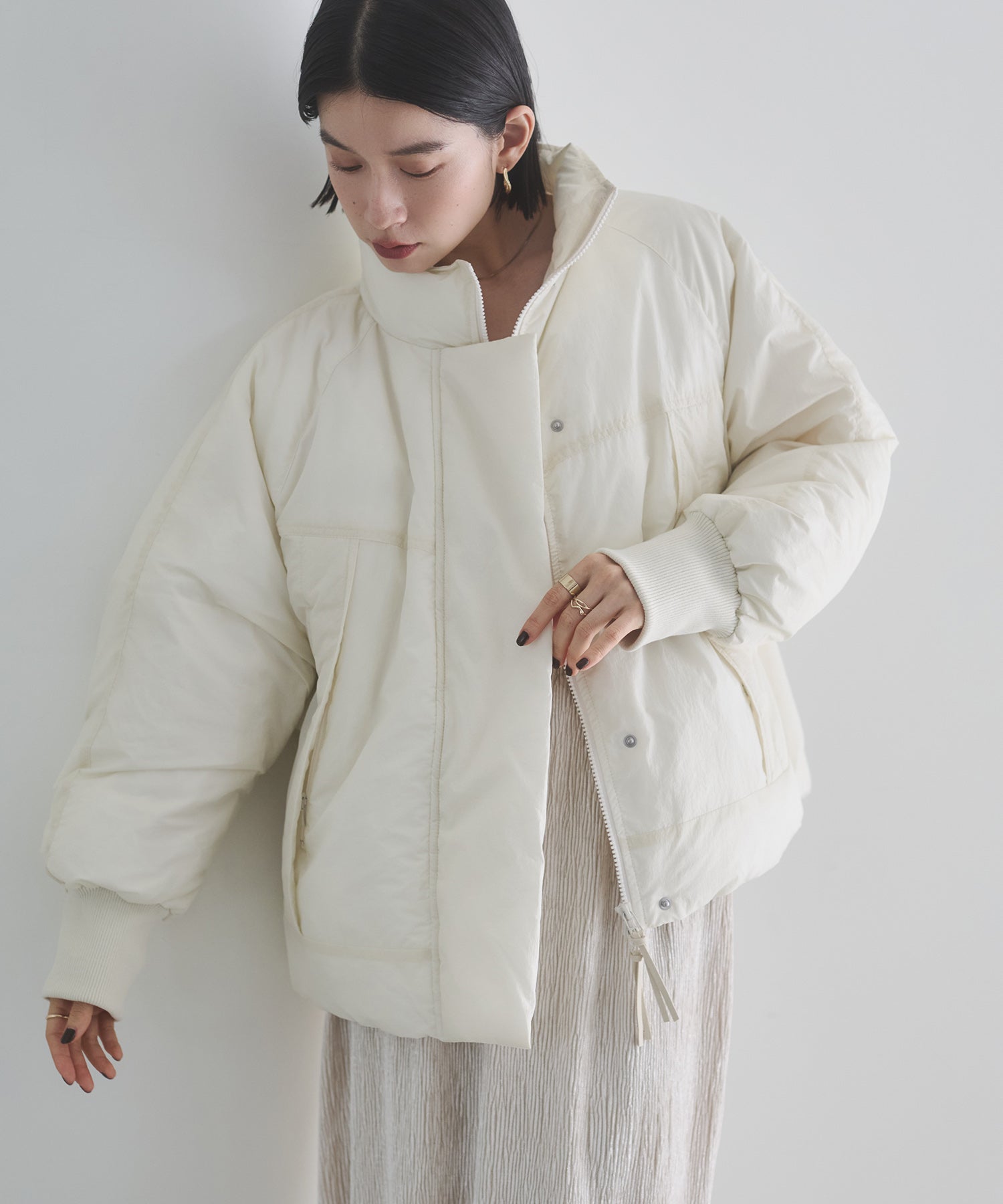 中綿 ワッシャーナイロン(撥水)ショートブルゾン