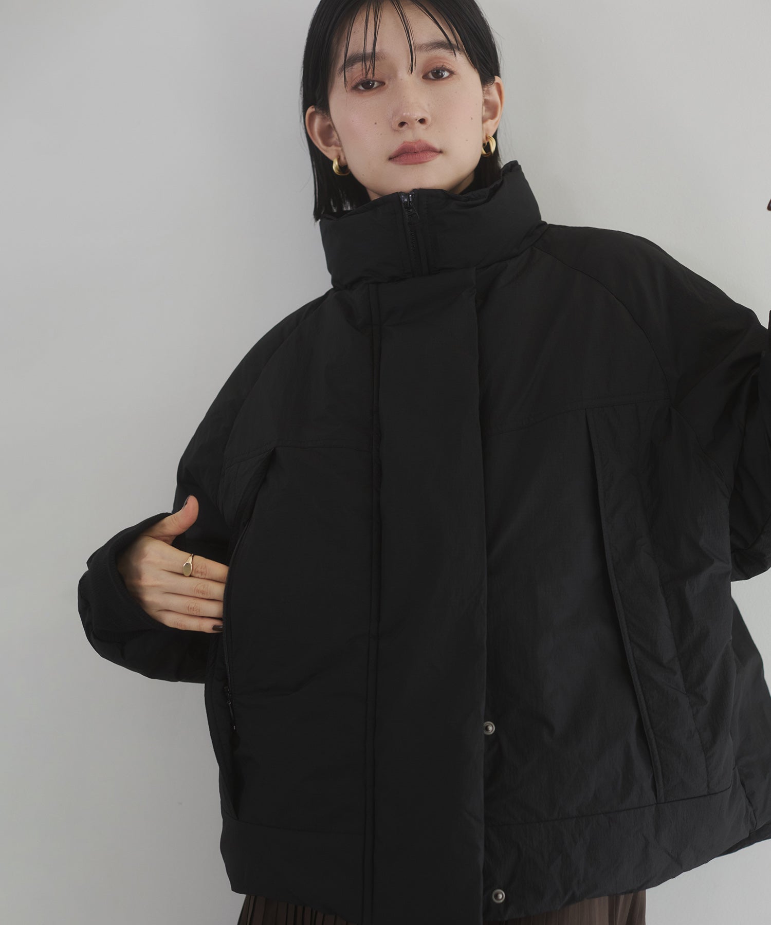 中綿 ワッシャーナイロン(撥水)ショートブルゾン