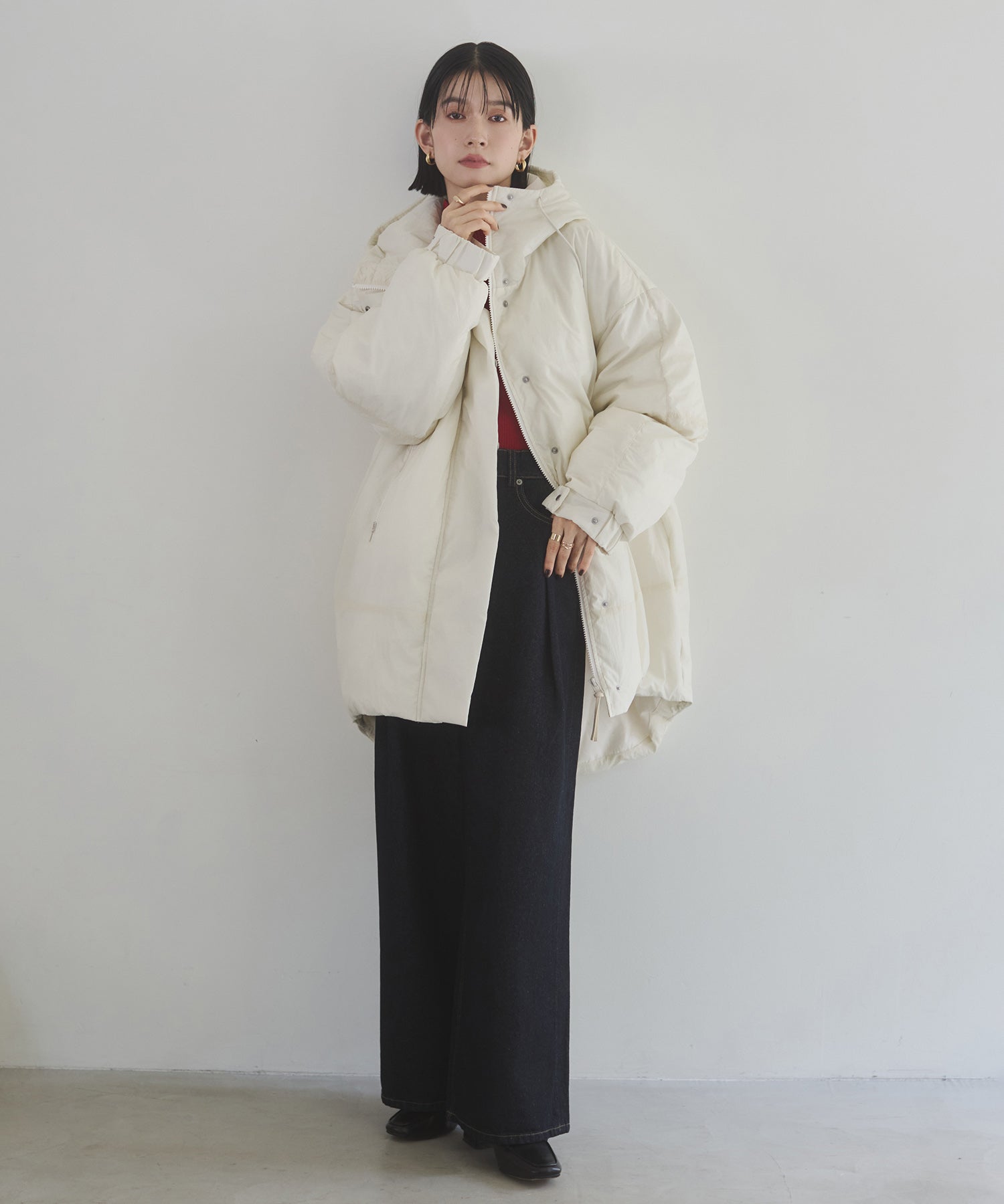 中綿 ワッシャーナイロン(撥水)ミディアムコート