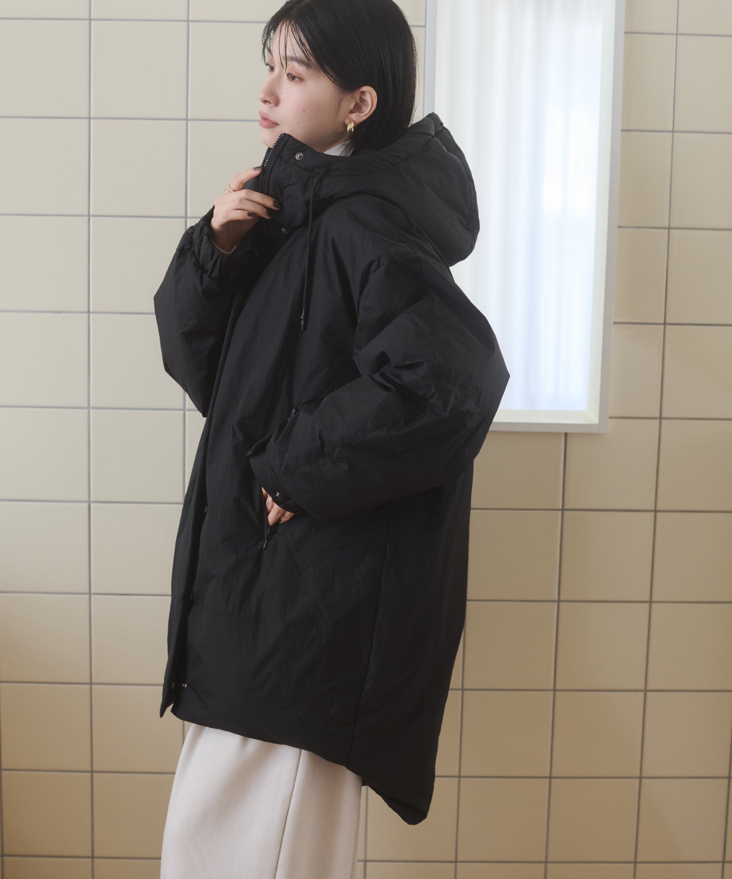 中綿 ワッシャーナイロン(撥水)ミディアムコート