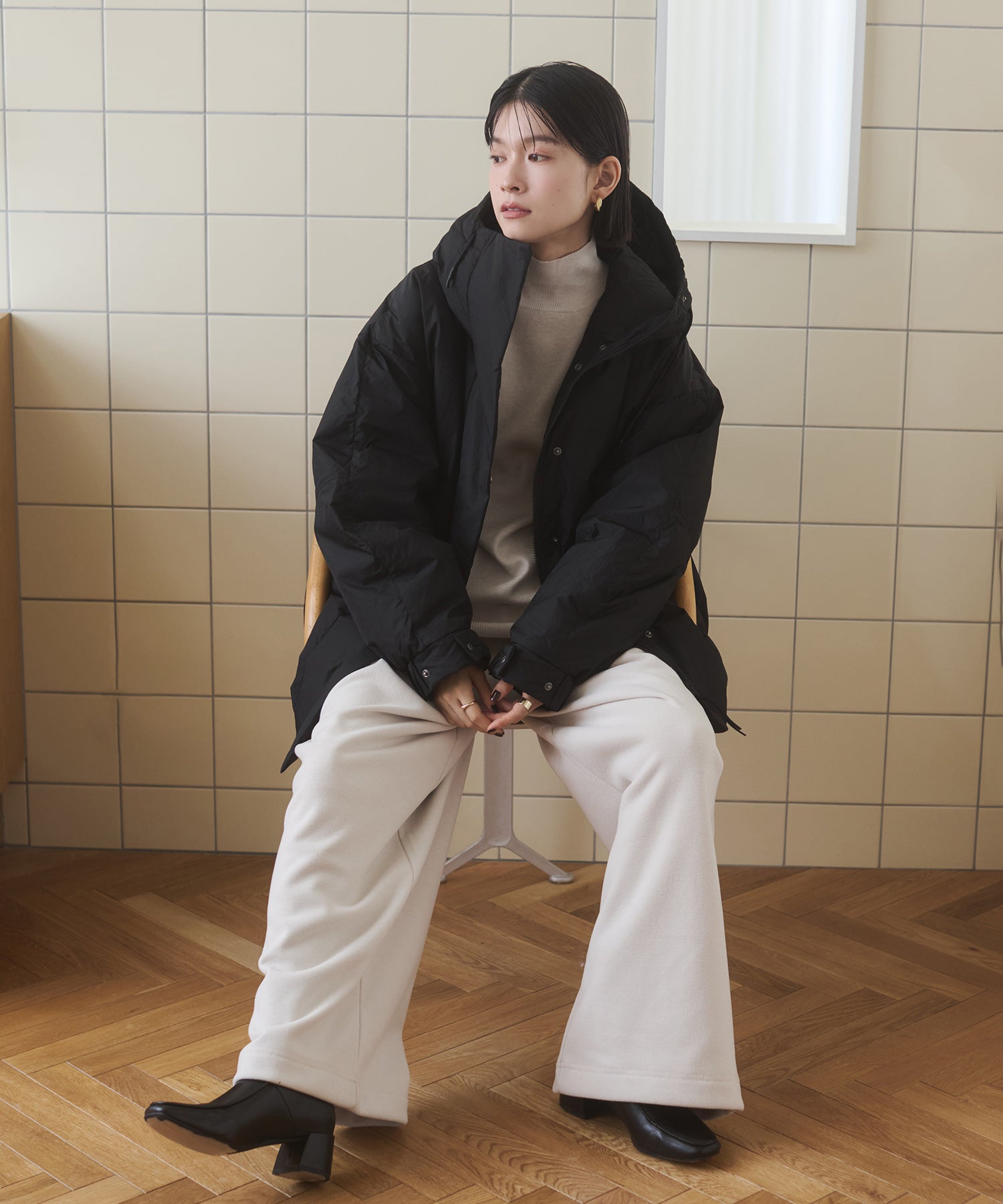 中綿 ワッシャーナイロン(撥水)ミディアムコート