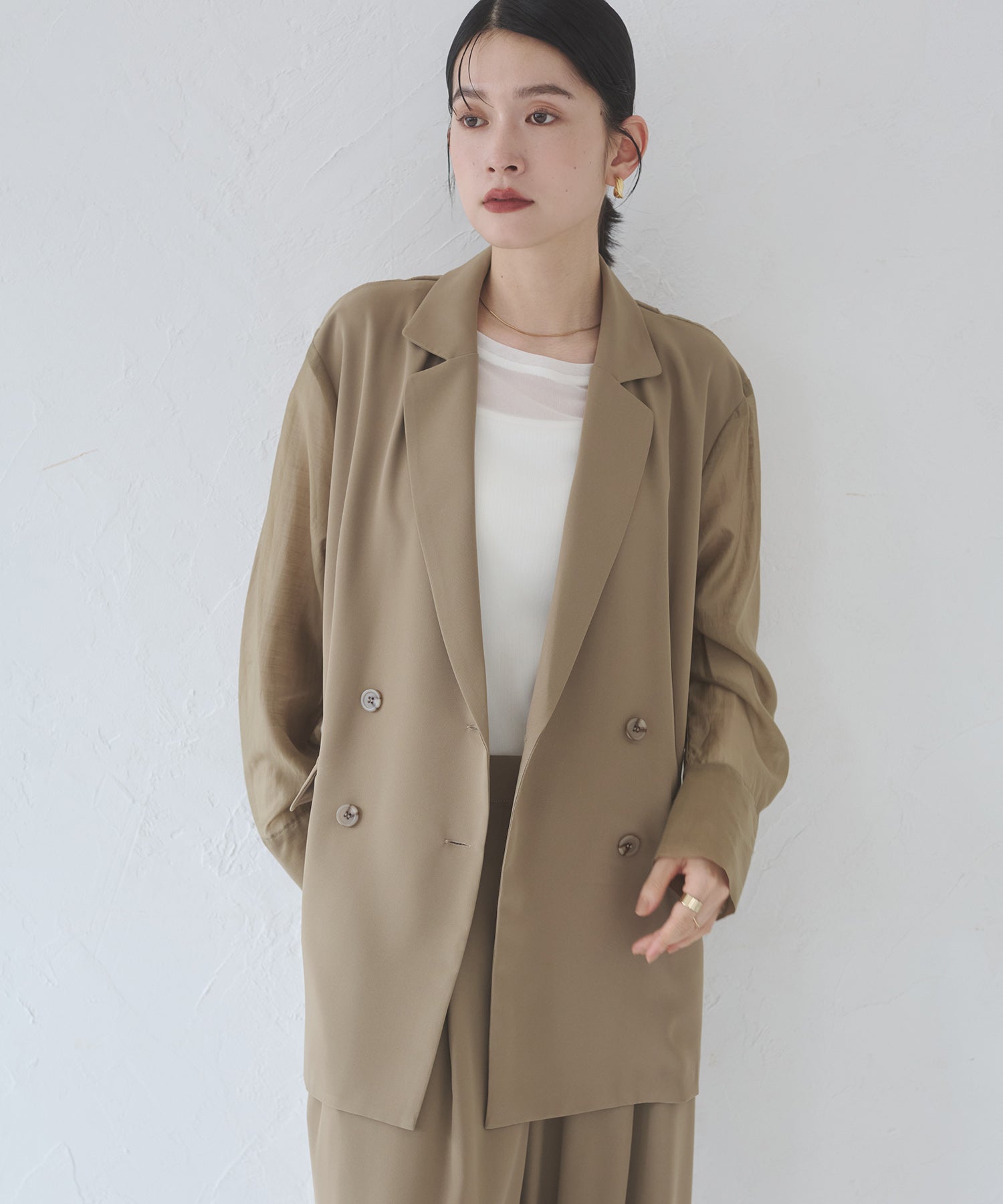 POLY TWILL SHEER TAILORED JACKET