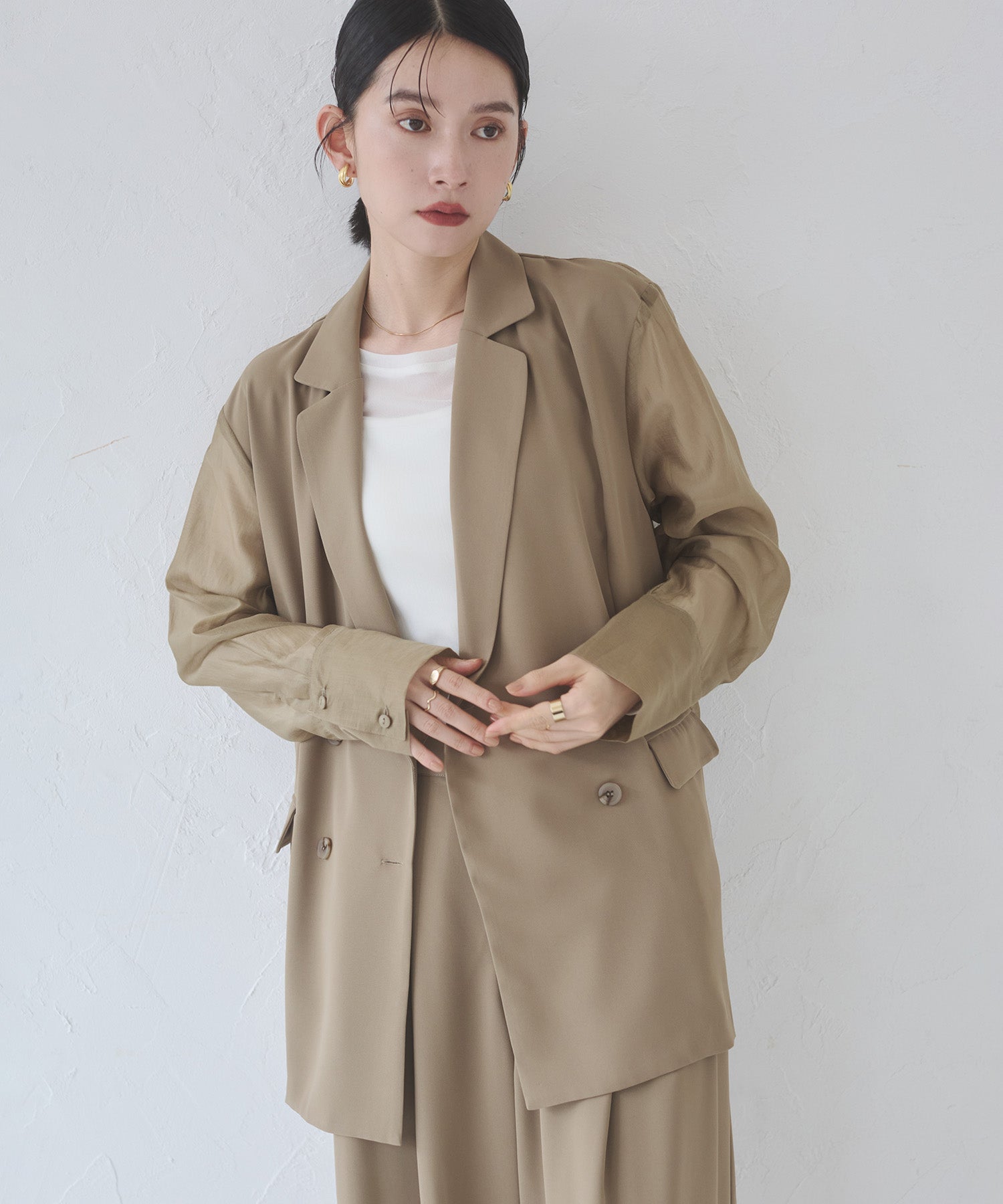 POLY TWILL SHEER TAILORED JACKET
