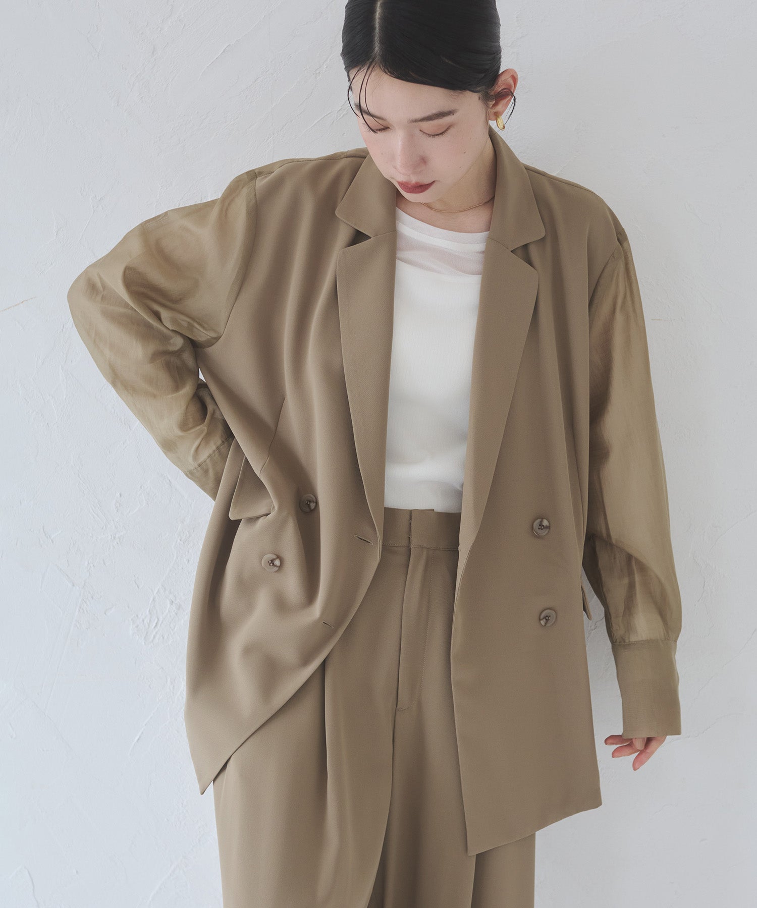POLY TWILL SHEER TAILORED JACKET