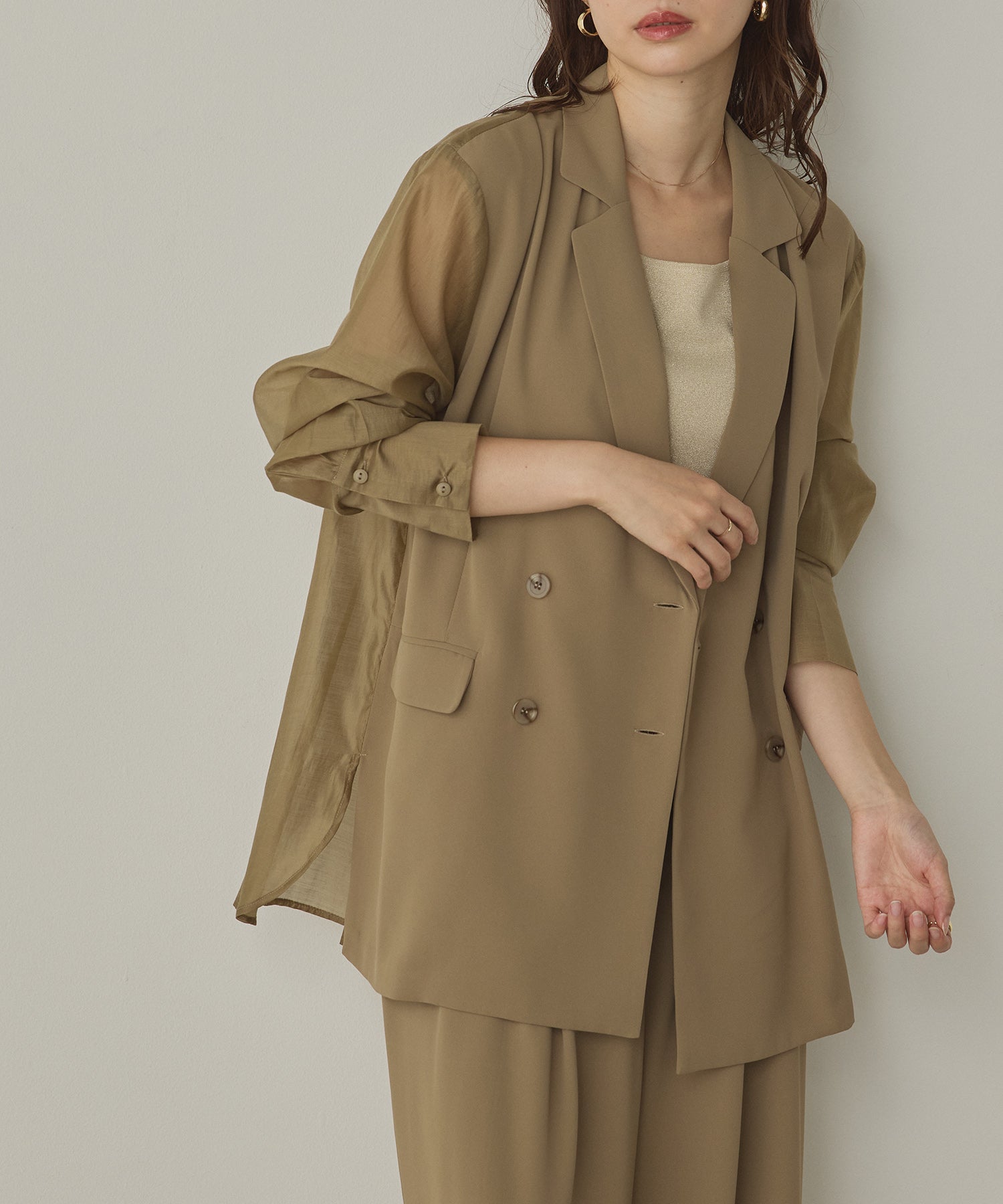 POLY TWILL SHEER TAILORED JACKET