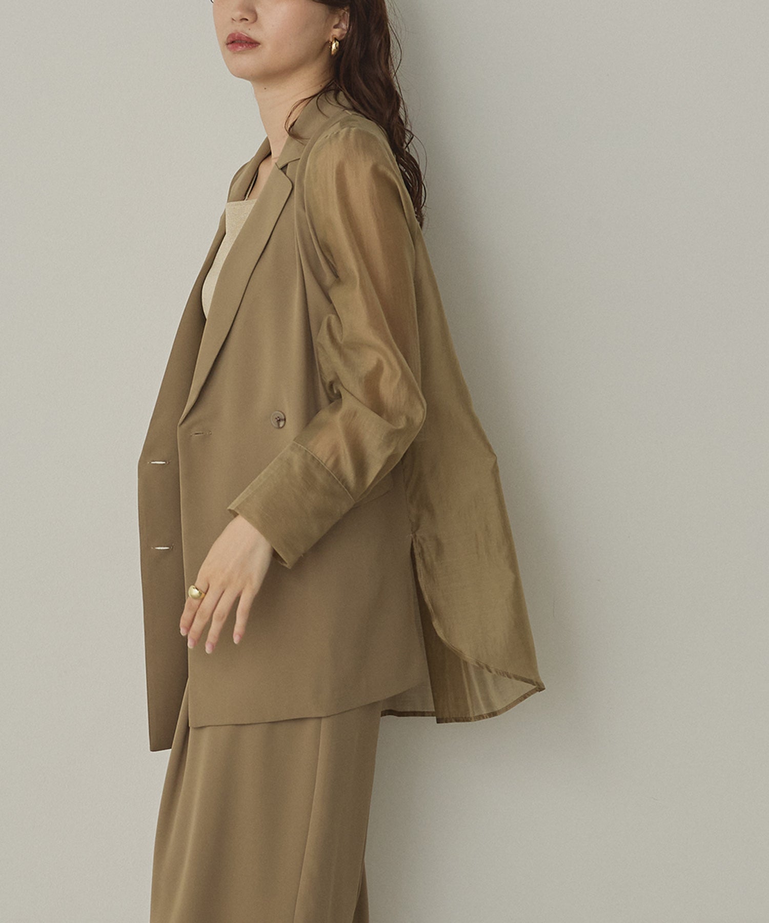 POLY TWILL SHEER TAILORED JACKET