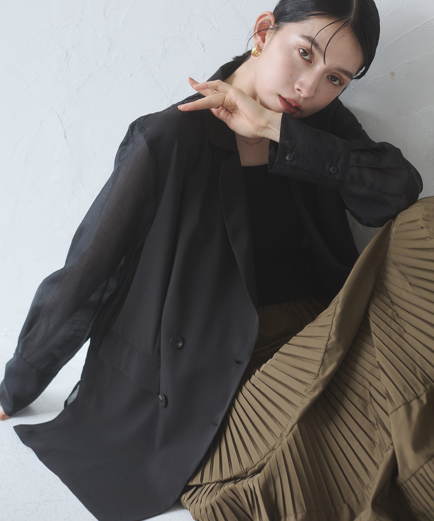 POLY TWILL SHEER TAILORED JACKET