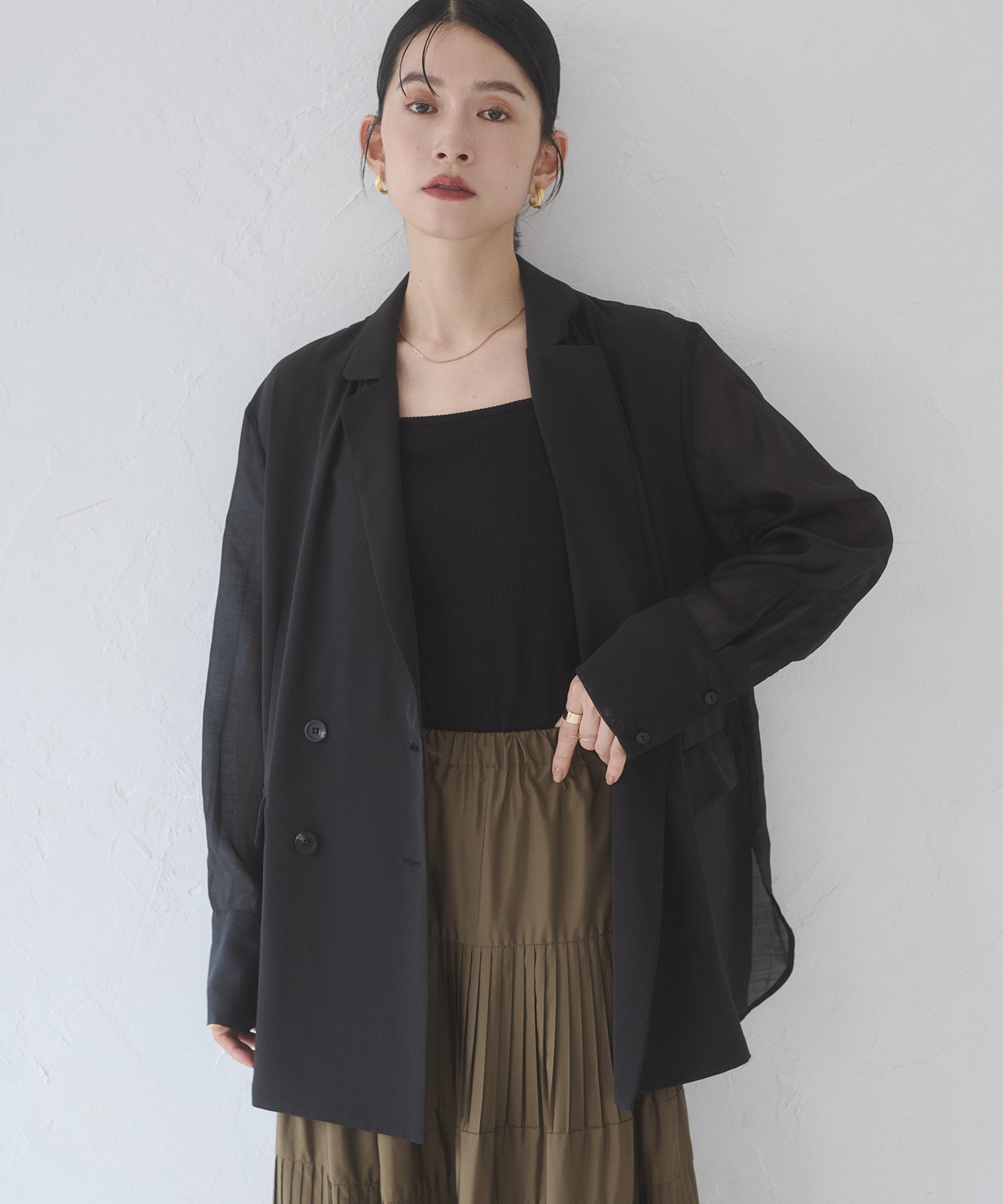 POLY TWILL SHEER TAILORED JACKET