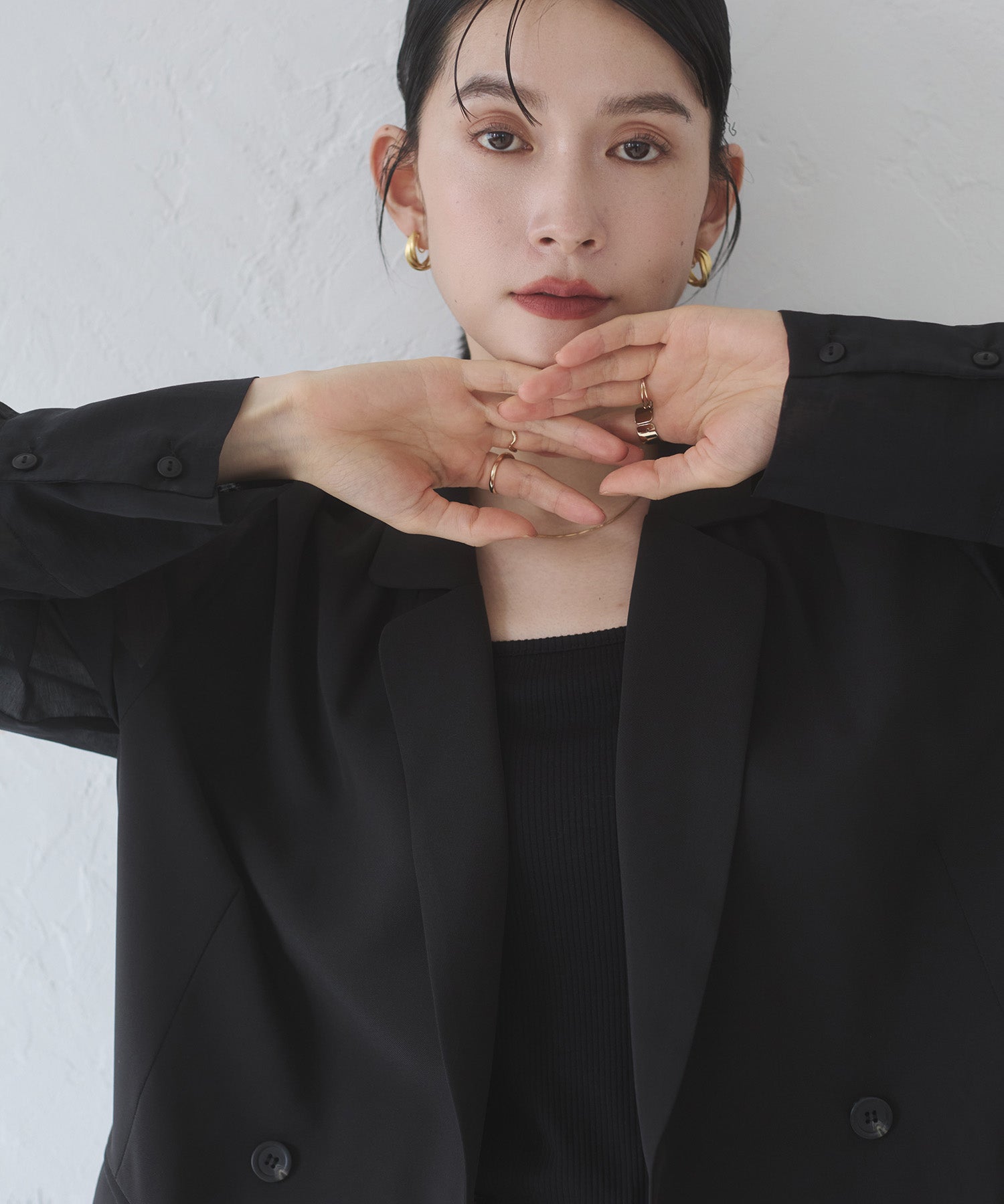 POLY TWILL SHEER TAILORED JACKET