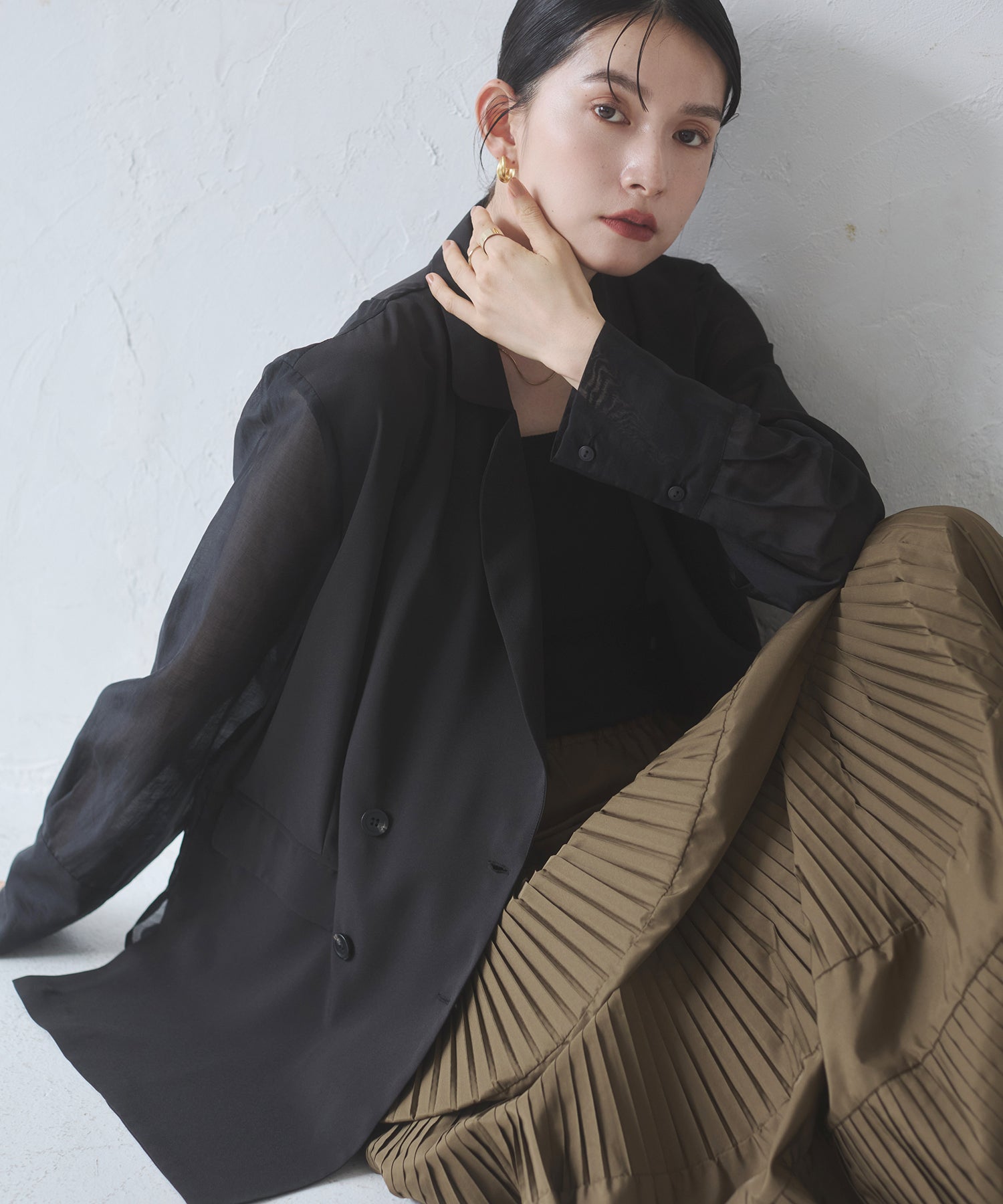 POLY TWILL SHEER TAILORED JACKET