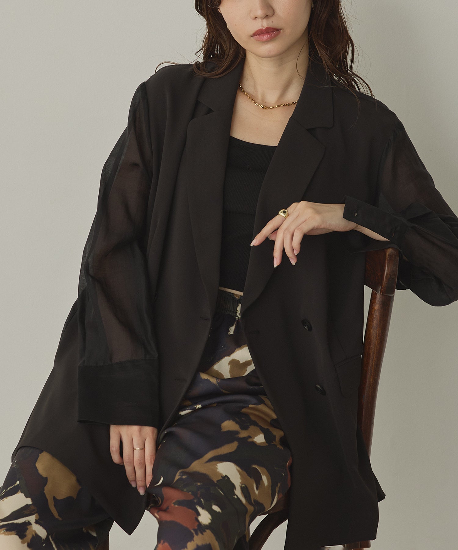 POLY TWILL SHEER TAILORED JACKET