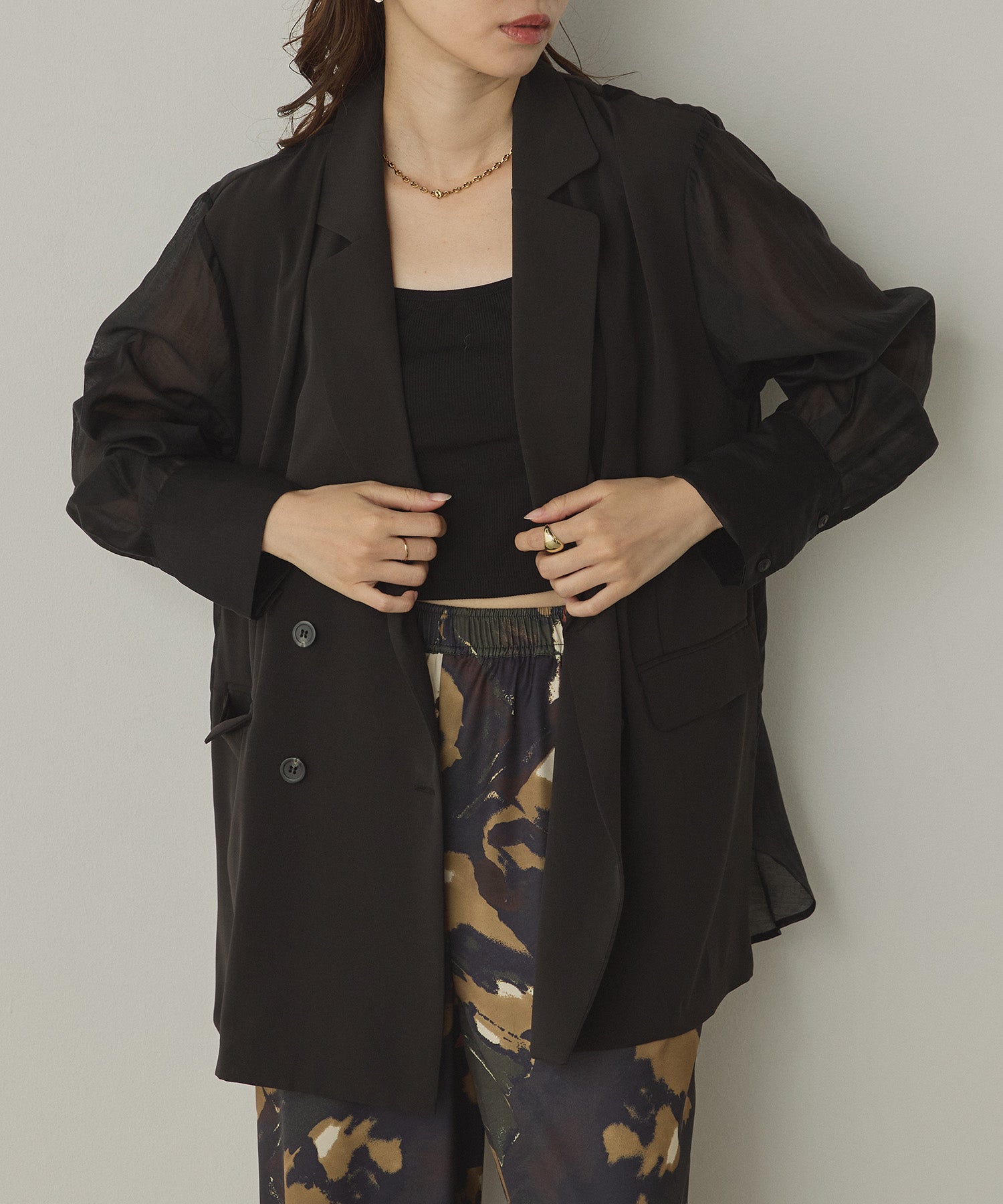 POLY TWILL SHEER TAILORED JACKET
