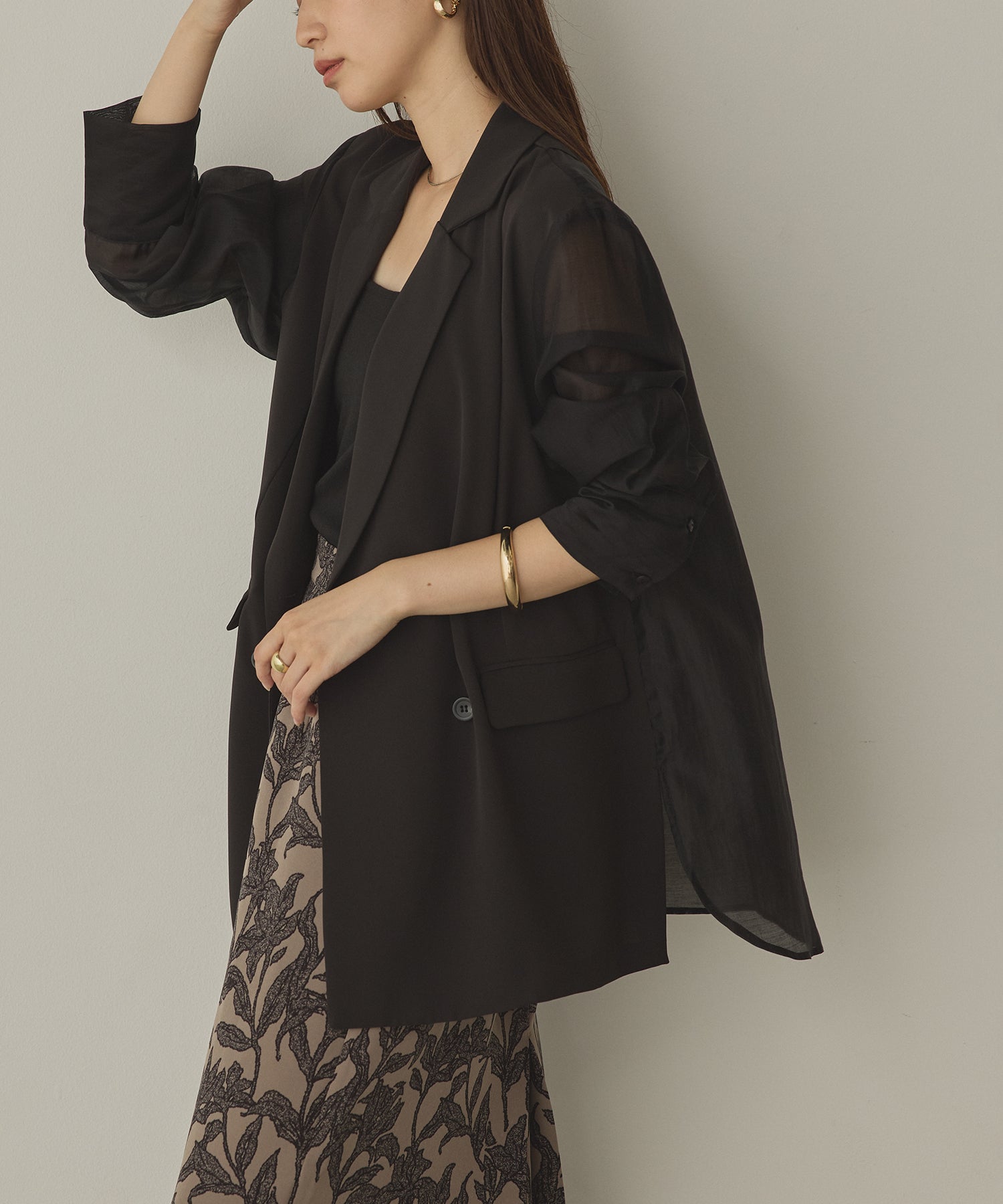 POLY TWILL SHEER TAILORED JACKET