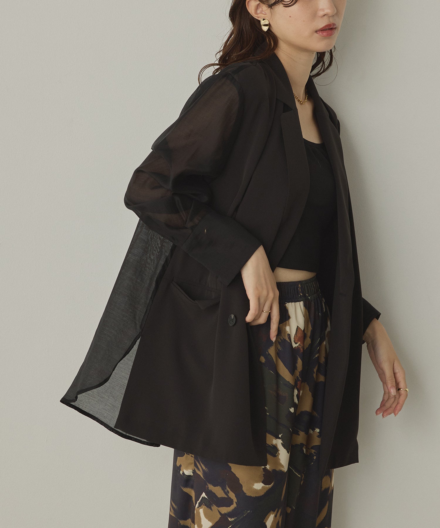 POLY TWILL SHEER TAILORED JACKET