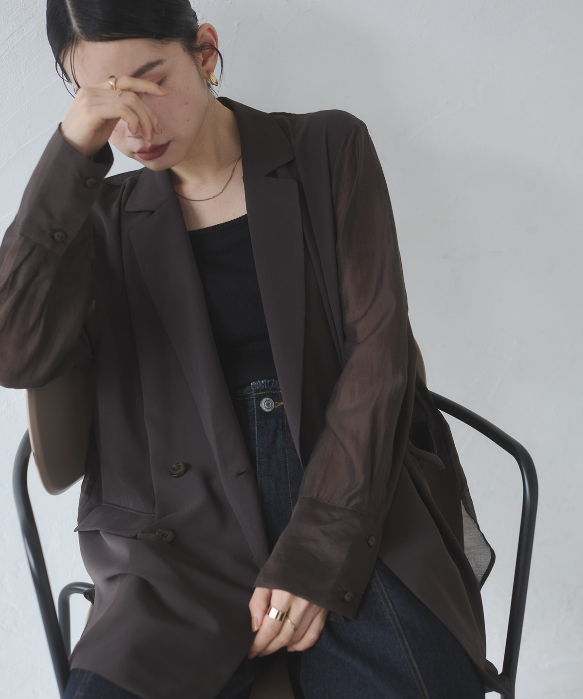 POLY TWILL SHEER TAILORED JACKET