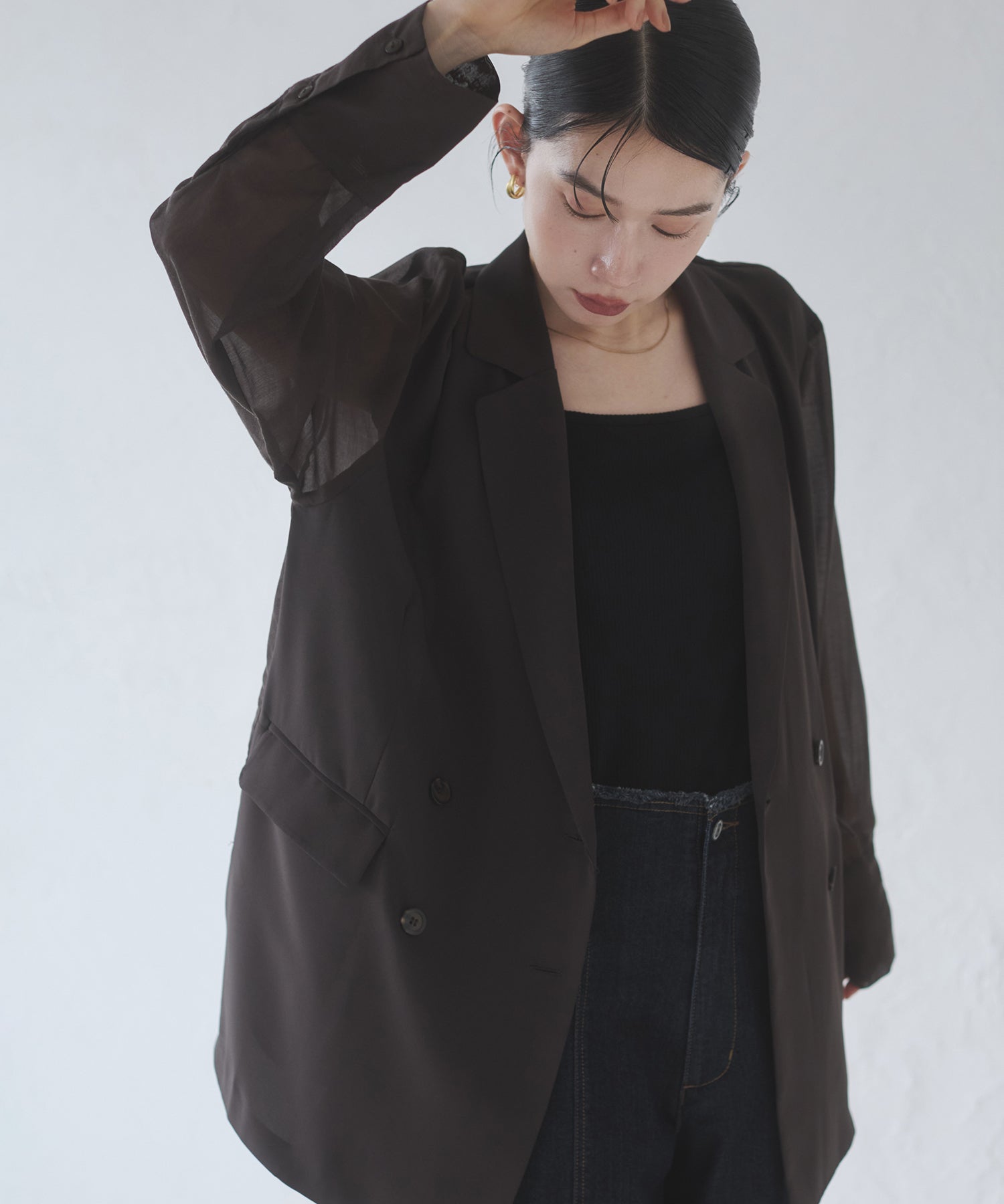 POLY TWILL SHEER TAILORED JACKET