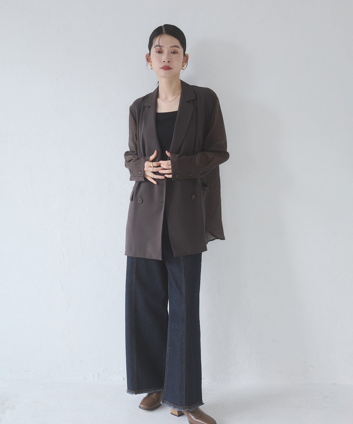 POLY TWILL SHEER TAILORED JACKET