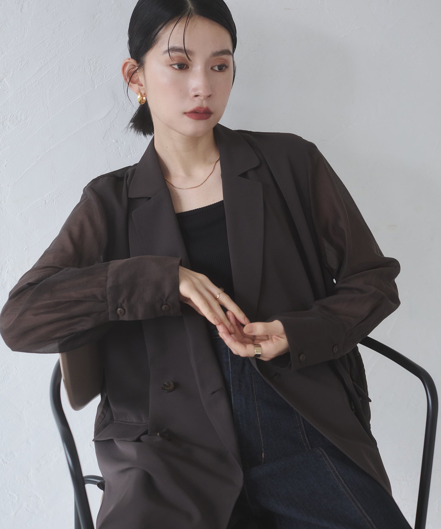 POLY TWILL SHEER TAILORED JACKET