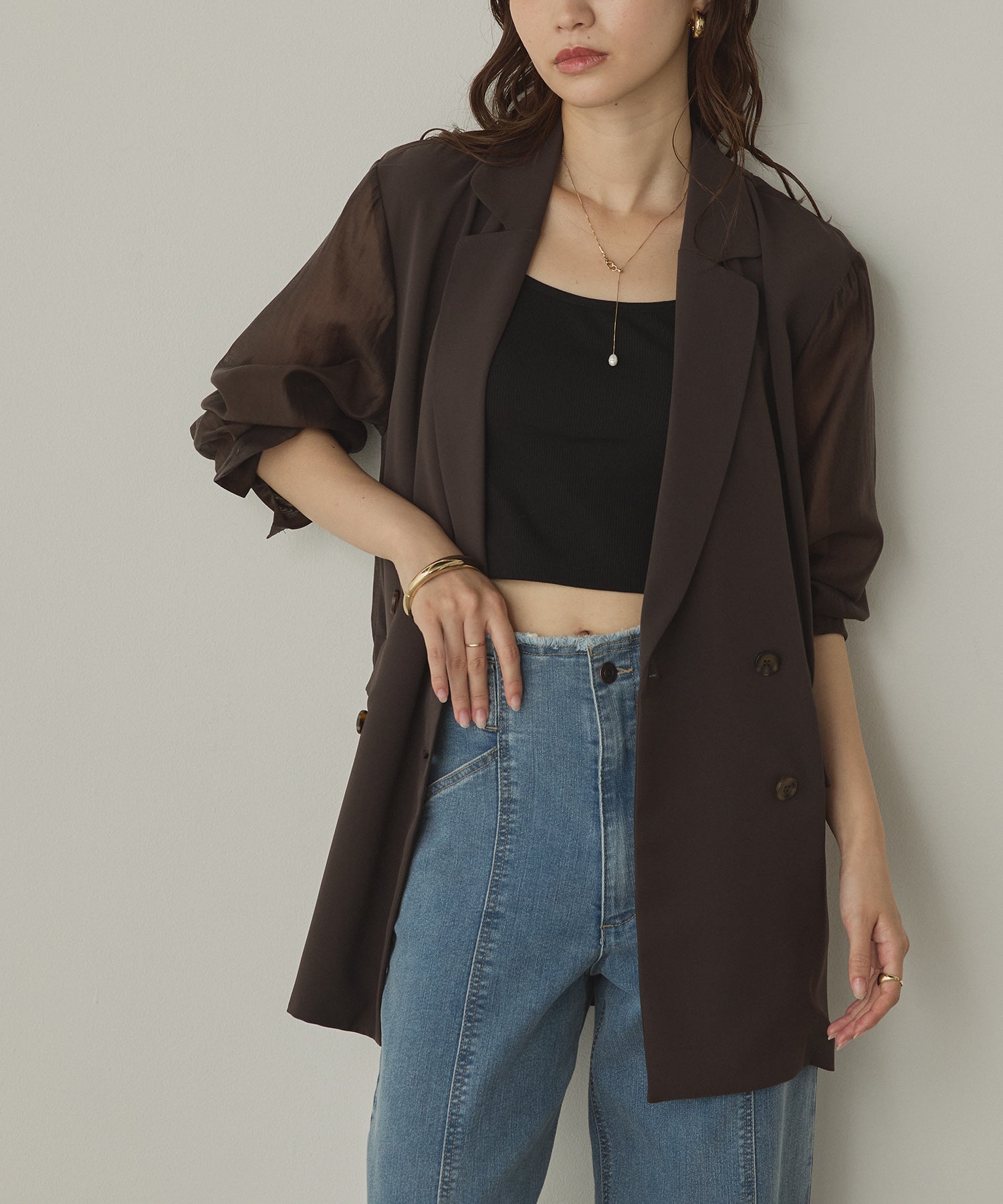 POLY TWILL SHEER TAILORED JACKET