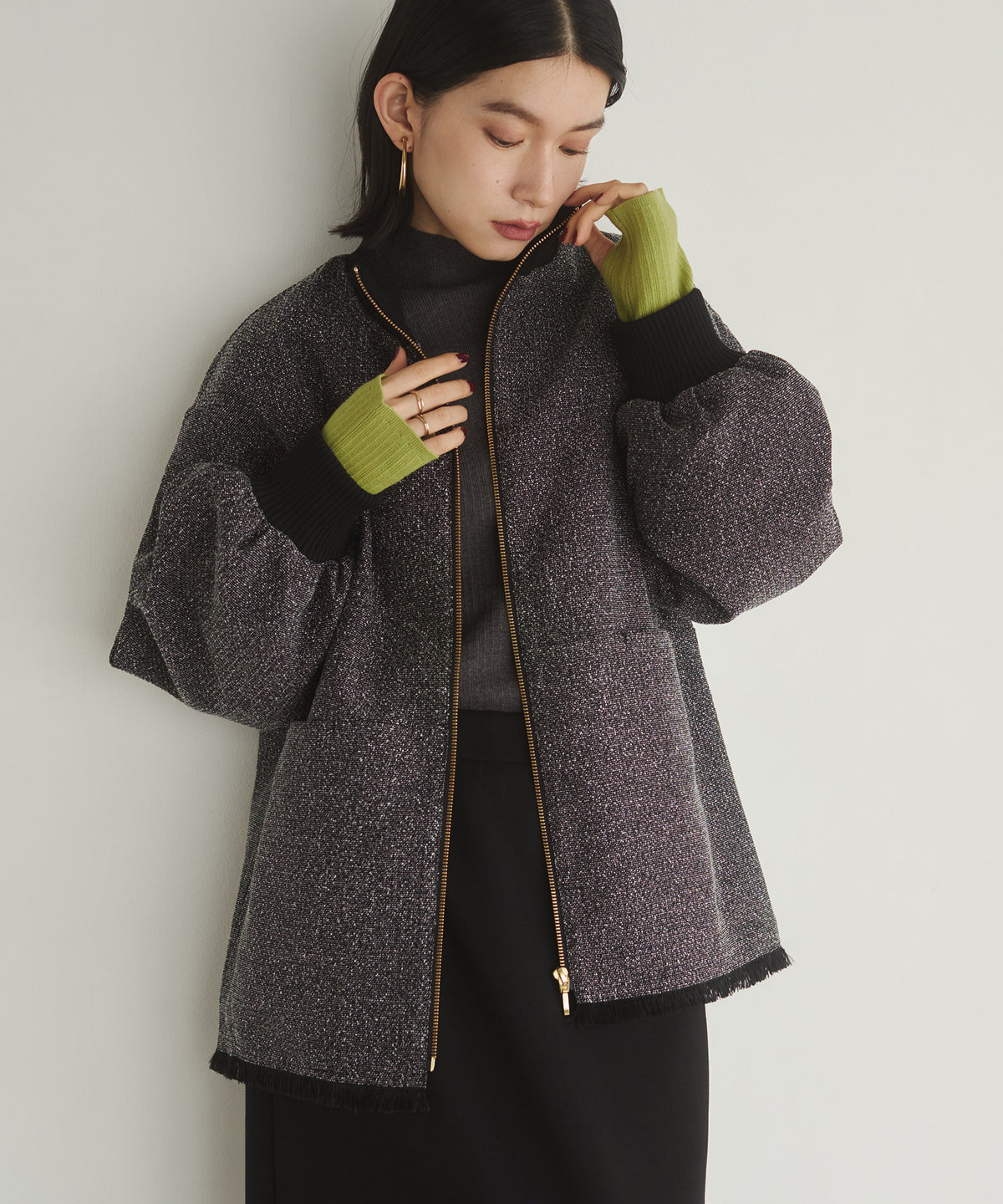 STAND COLLAR TWEED BLOUSON